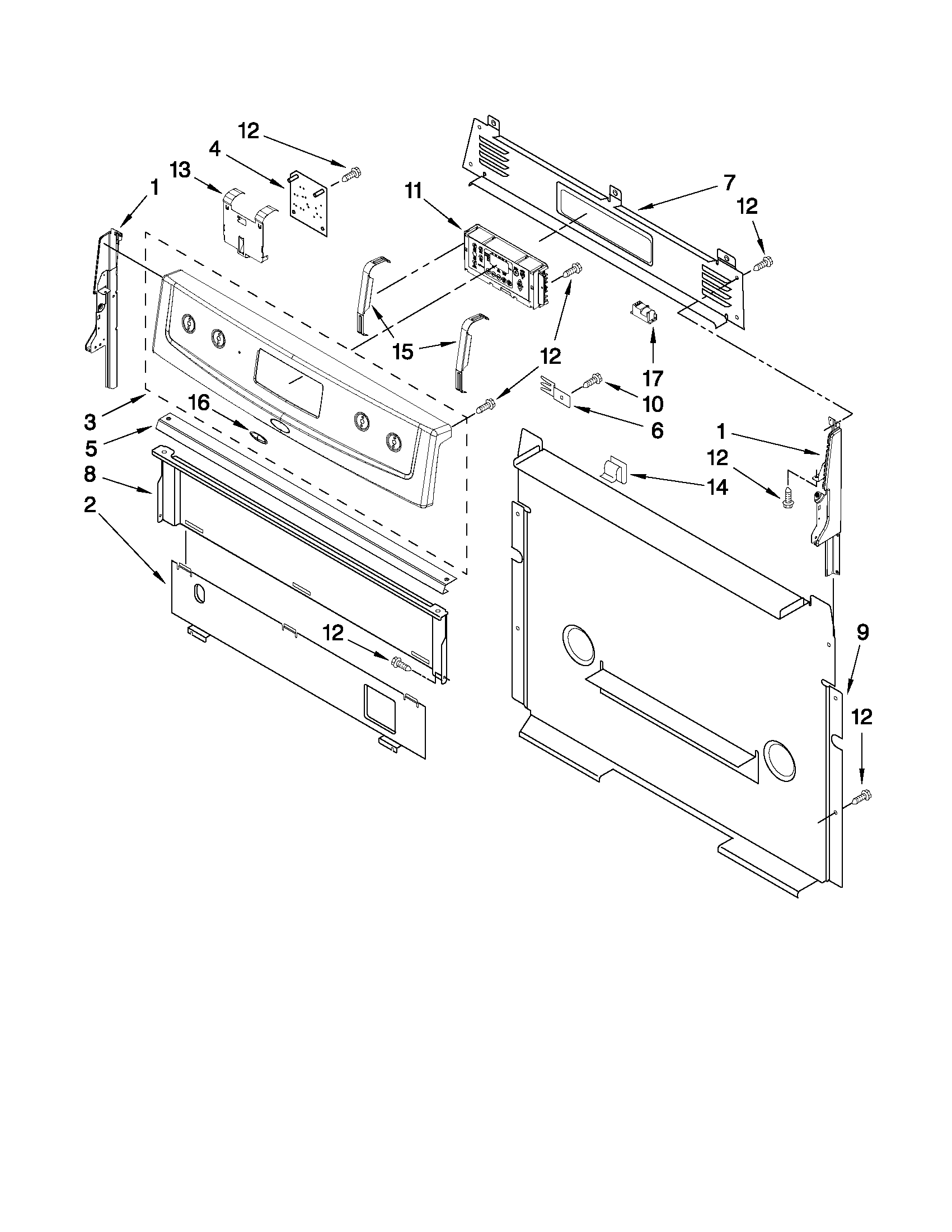 Whirlpool WFG374LVQ0 control panel parts diagram