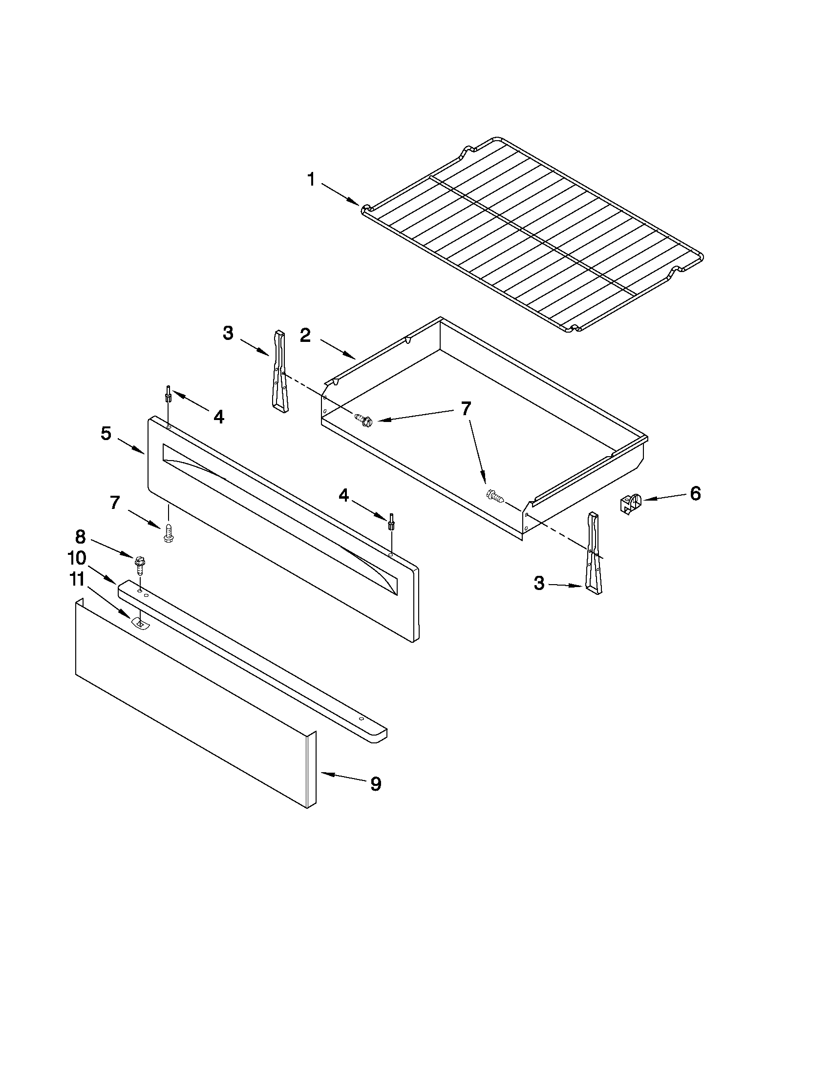 Whirlpool WFG374LVQ0 drawer & broiler parts diagram