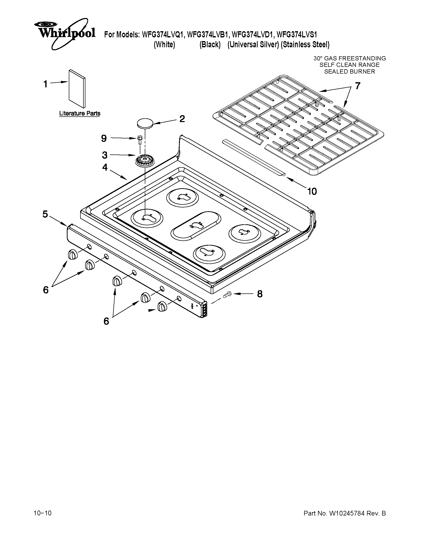 Whirlpool WFG374LVD1 cooktop parts diagram