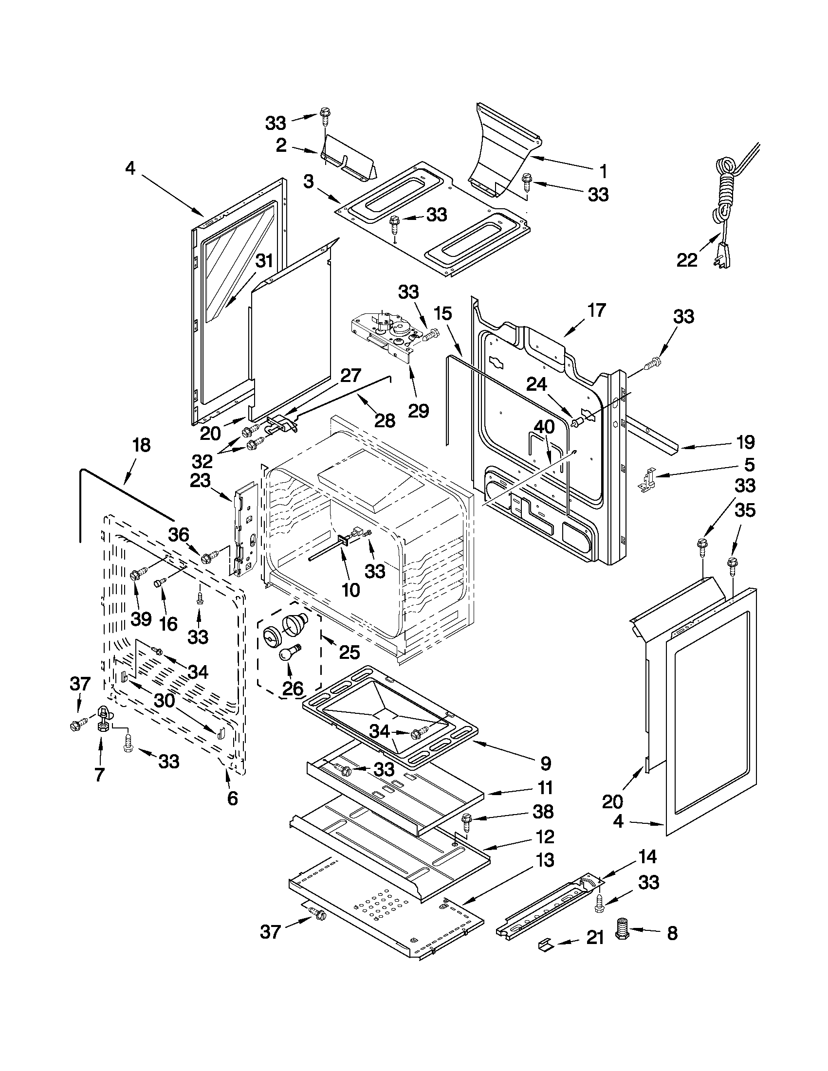 Whirlpool WFG374LVD1 chassis parts diagram