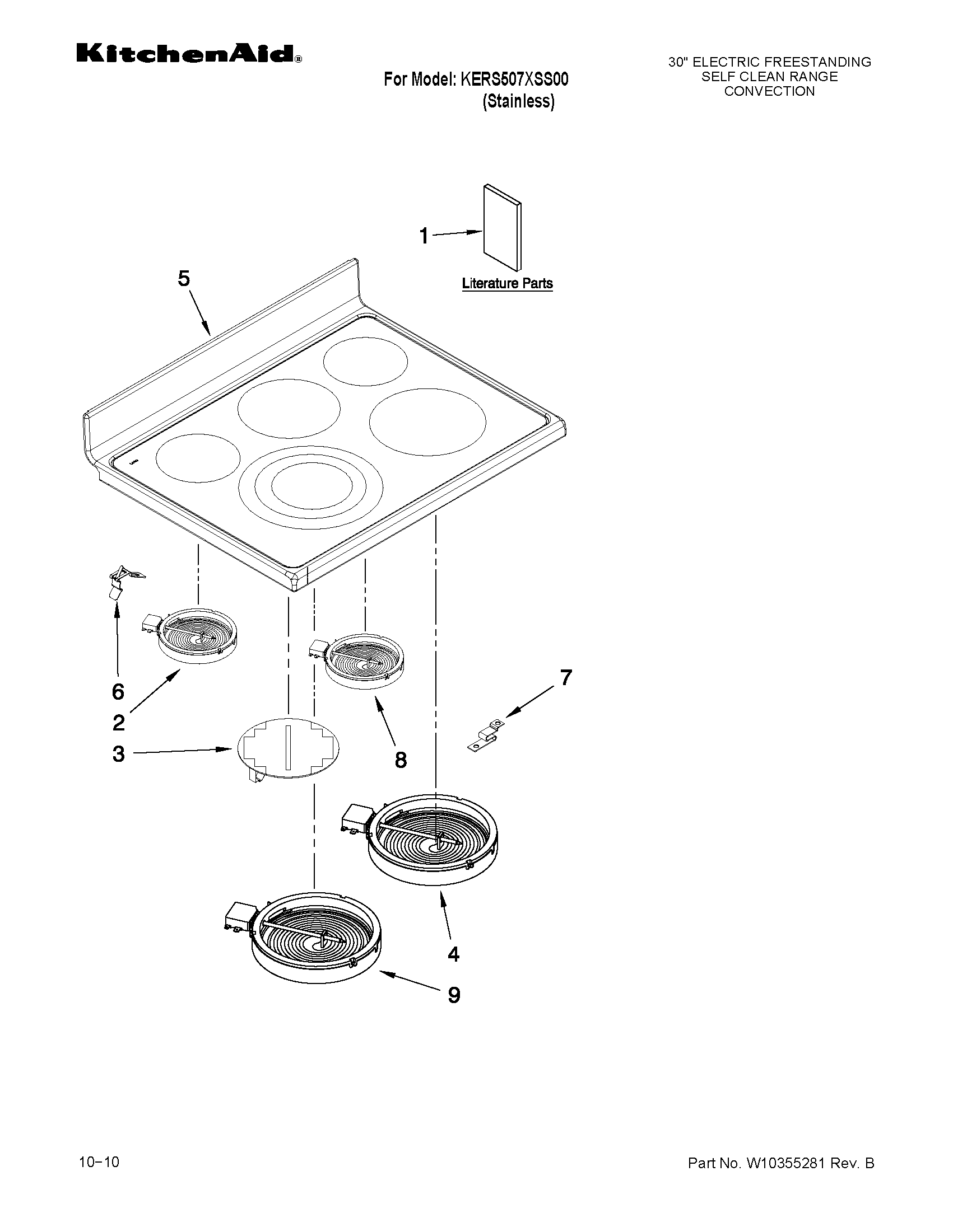 KitchenAid KERS507XSS00 cooktop parts diagram