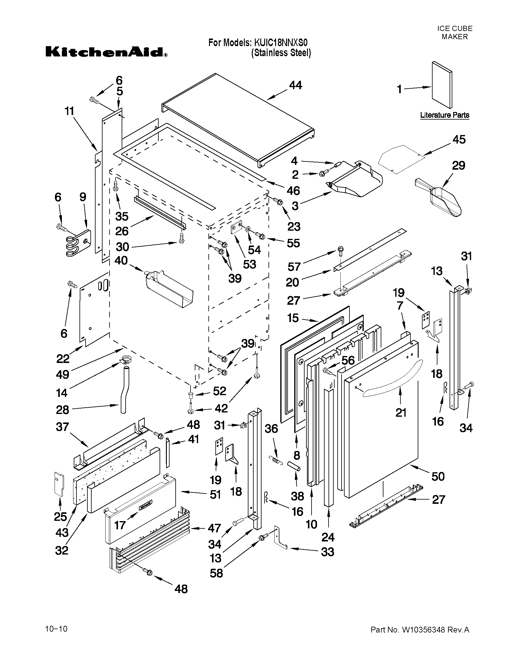 KitchenAid KUIC18NNXS0 cabinet liner and door parts diagram