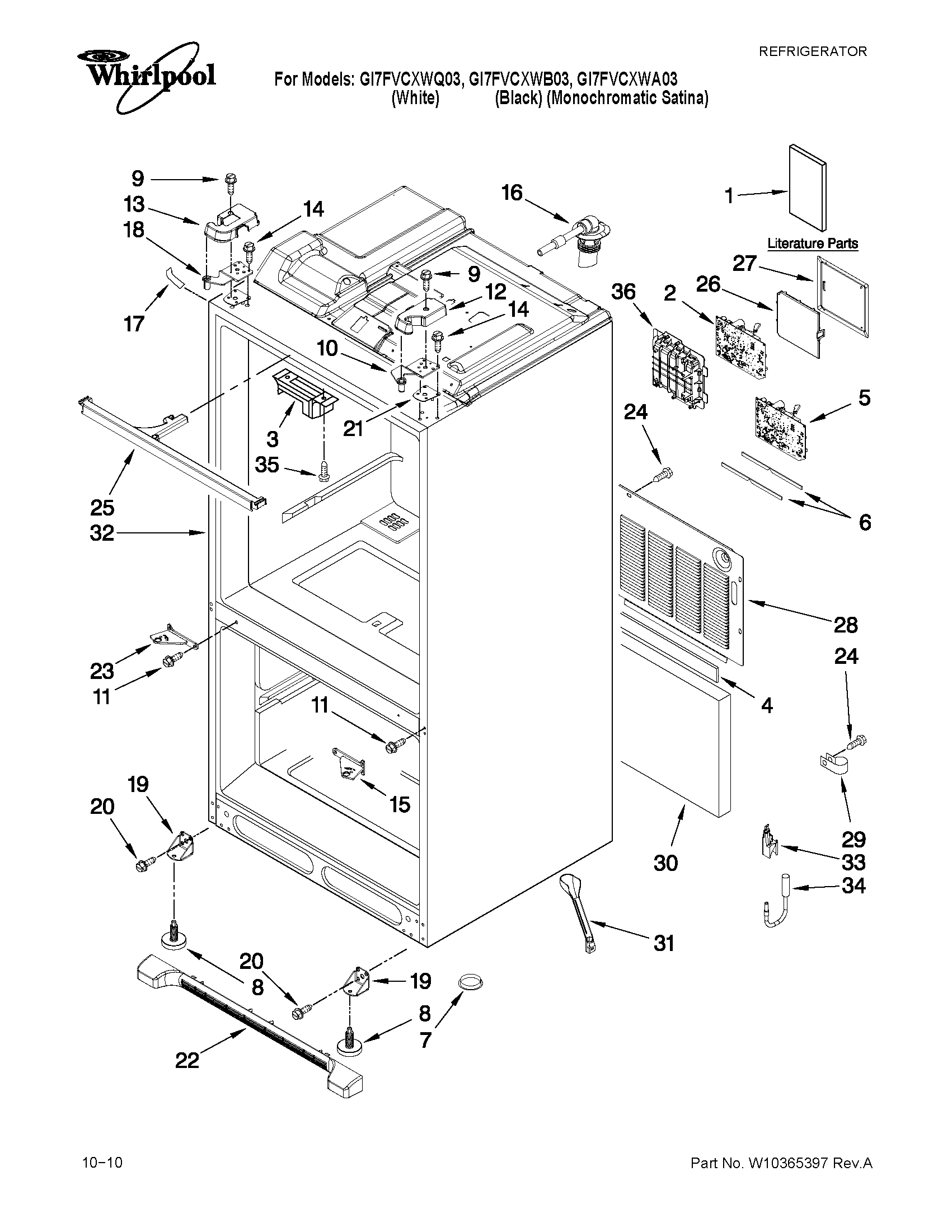 Whirlpool GI7FVCXWQ03 cabinet parts diagram