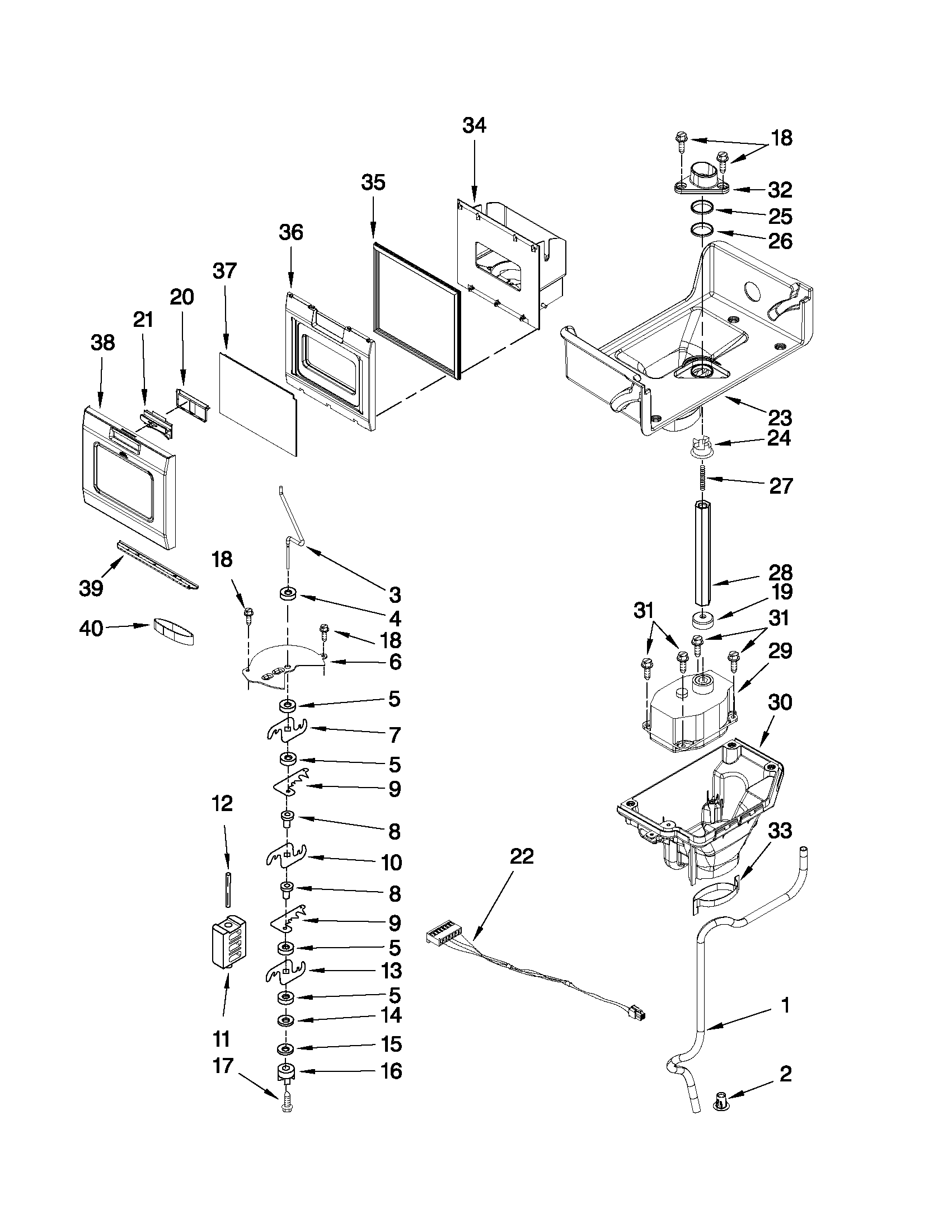 Whirlpool GI7FVCXWQ03 motor and ice container parts diagram