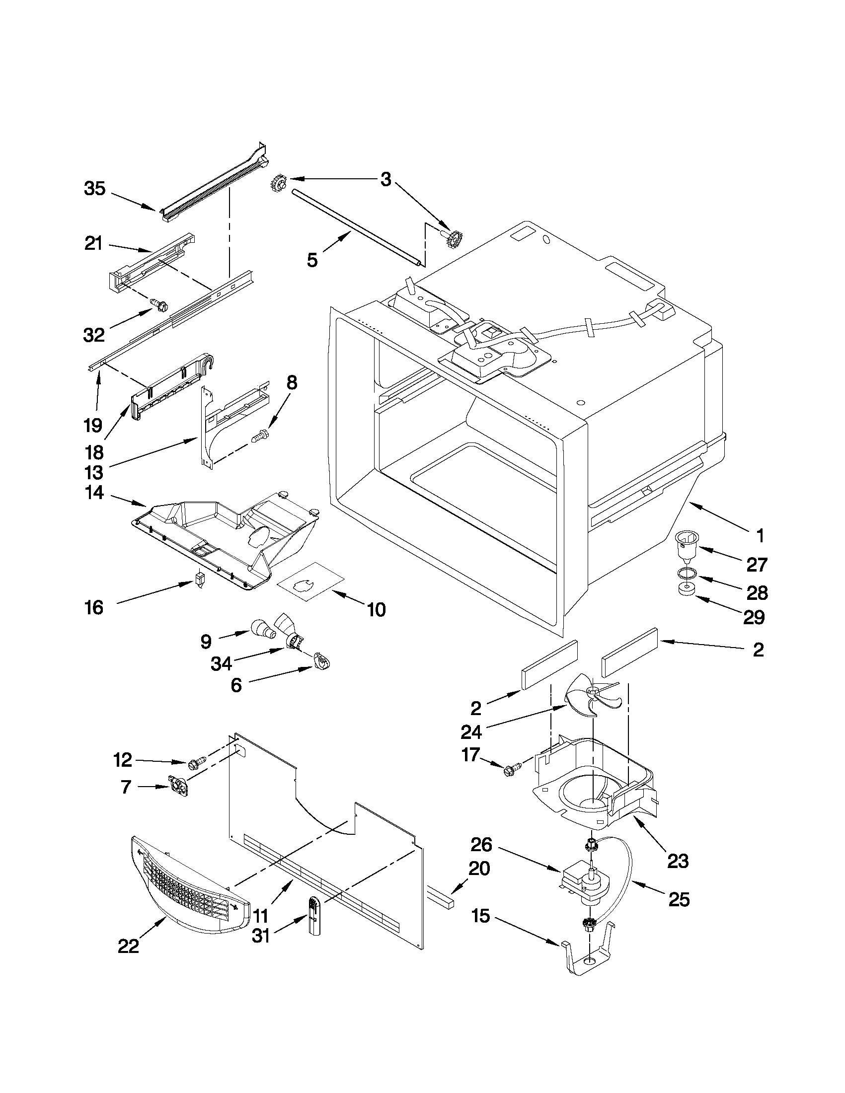Whirlpool 6GX0FHDXXY2 freezer liner parts diagram