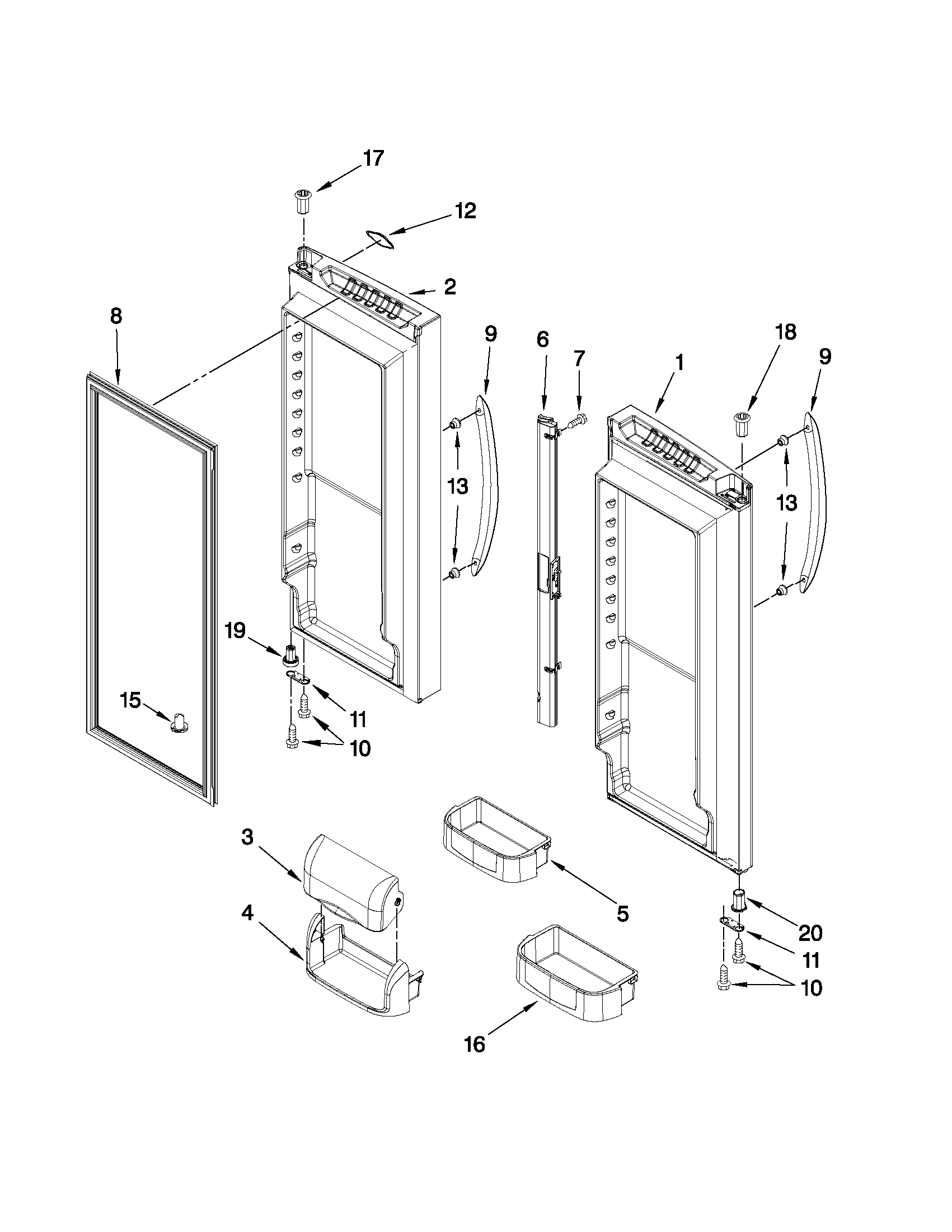 Whirlpool 6GX0FHDXXY2 refrigerator door parts diagram