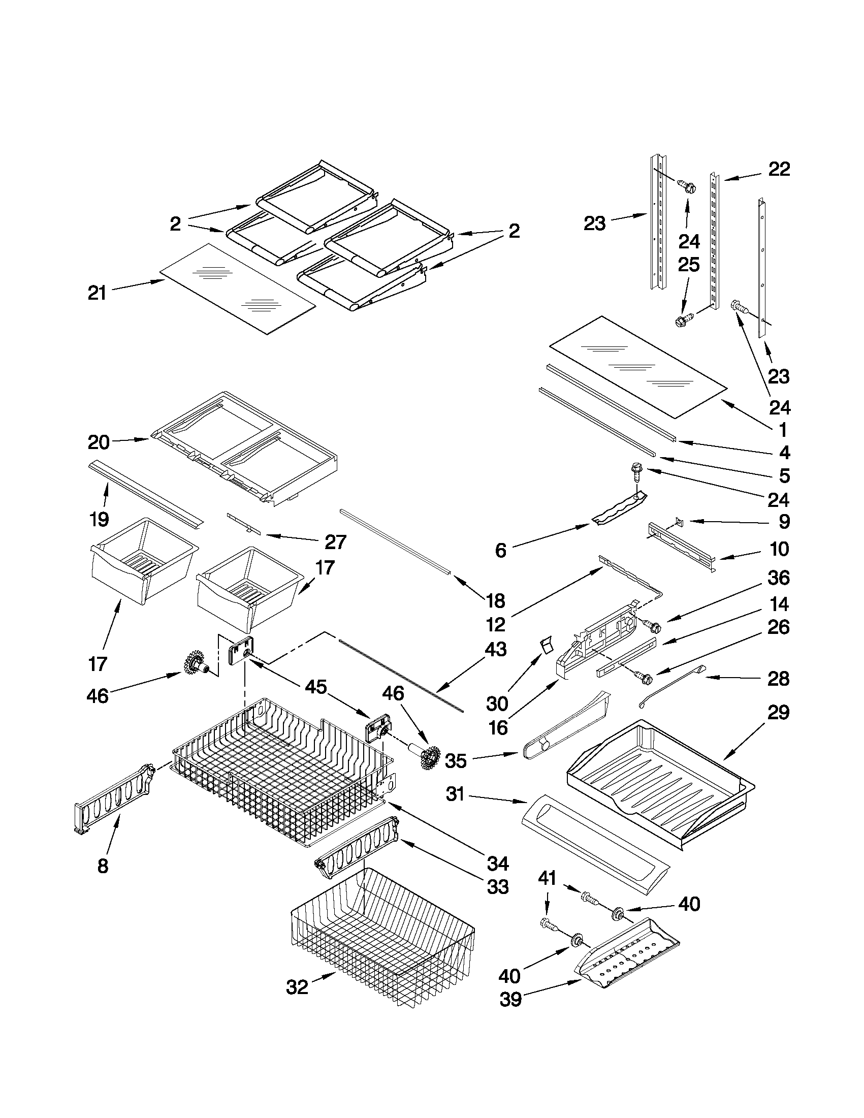 Whirlpool 6GX0FHDXXY2 shelf parts diagram
