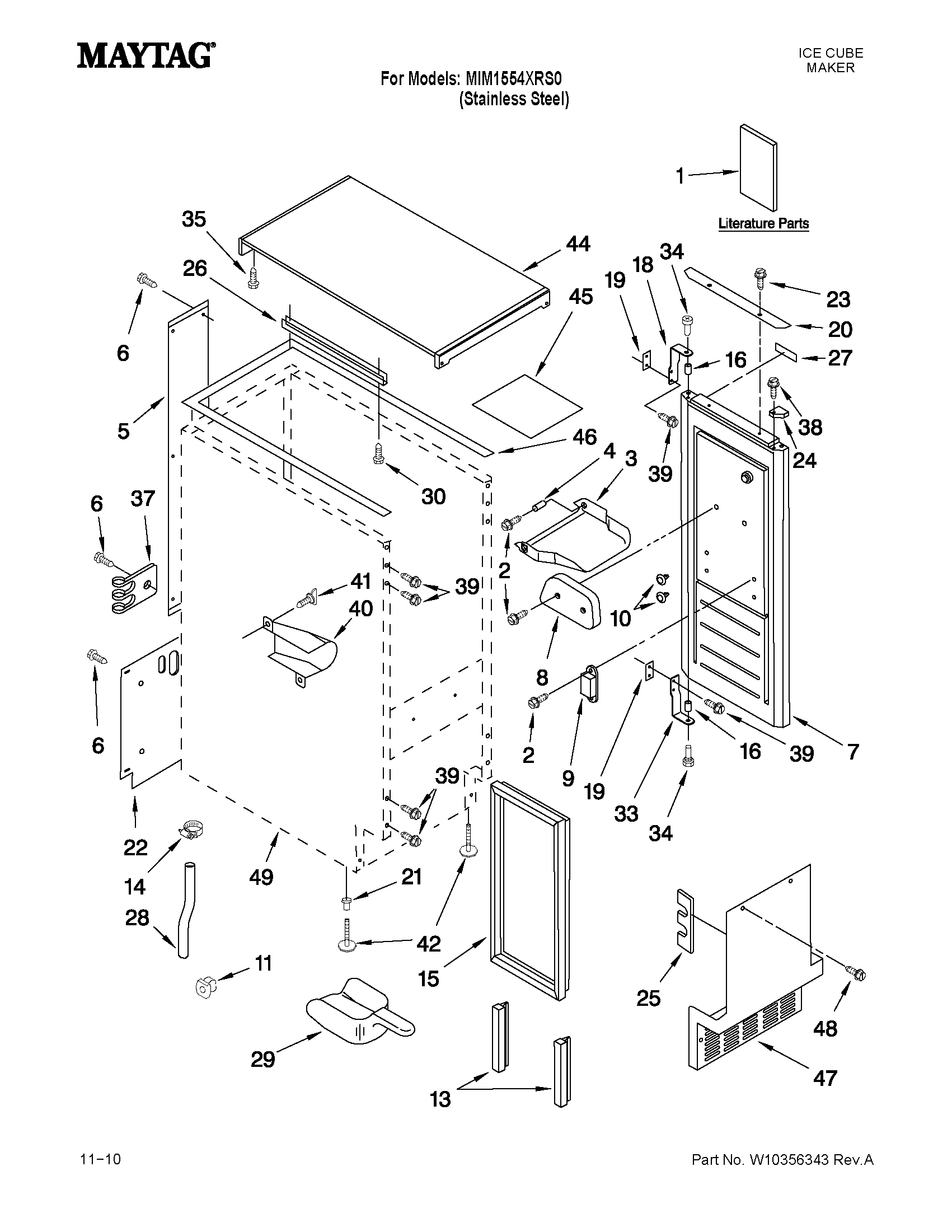 Maytag MIM1554XRS0 cabinet liner and door parts diagram