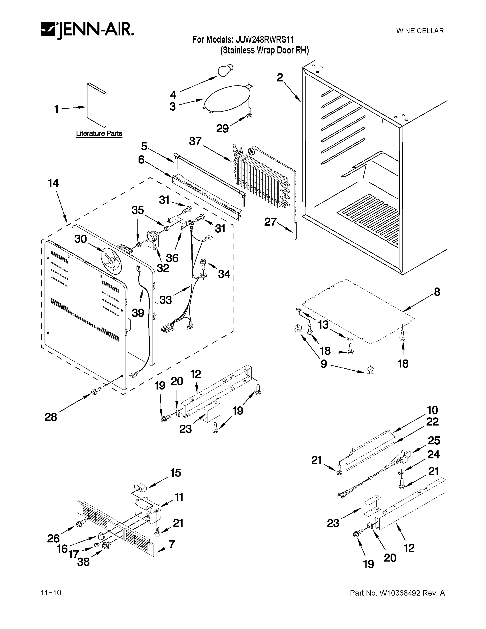 Jenn-Air JUW248RWRS11 cabinet parts diagram