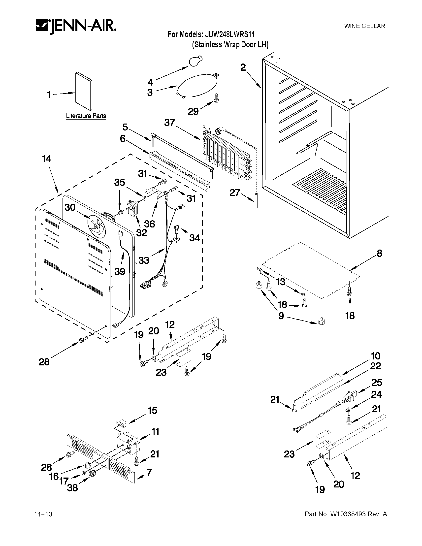 Jenn-Air JUW248LWRS11 cabinet parts diagram