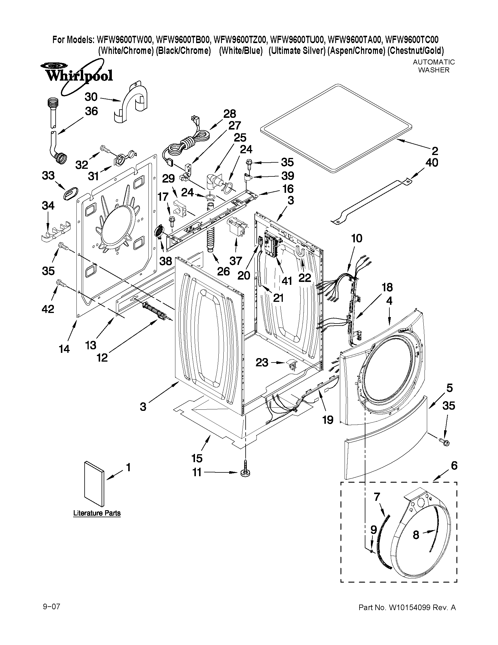 Whirlpool WFW9600TC00 top and cabinet parts diagram
