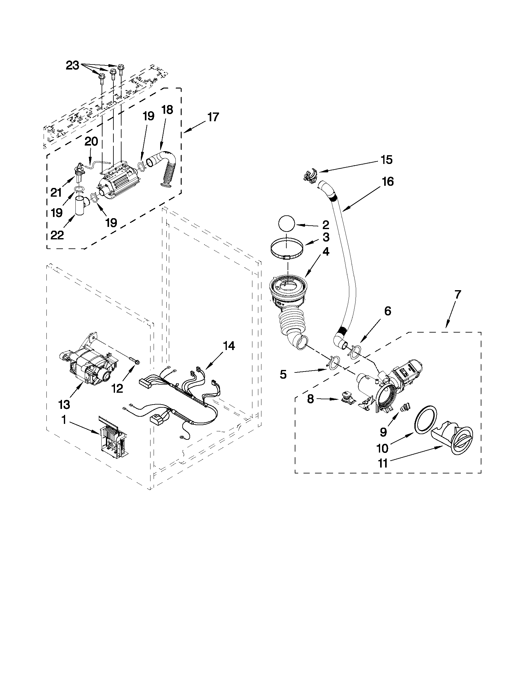 Whirlpool WFW9600TC00 steamer, pump and motor parts diagram