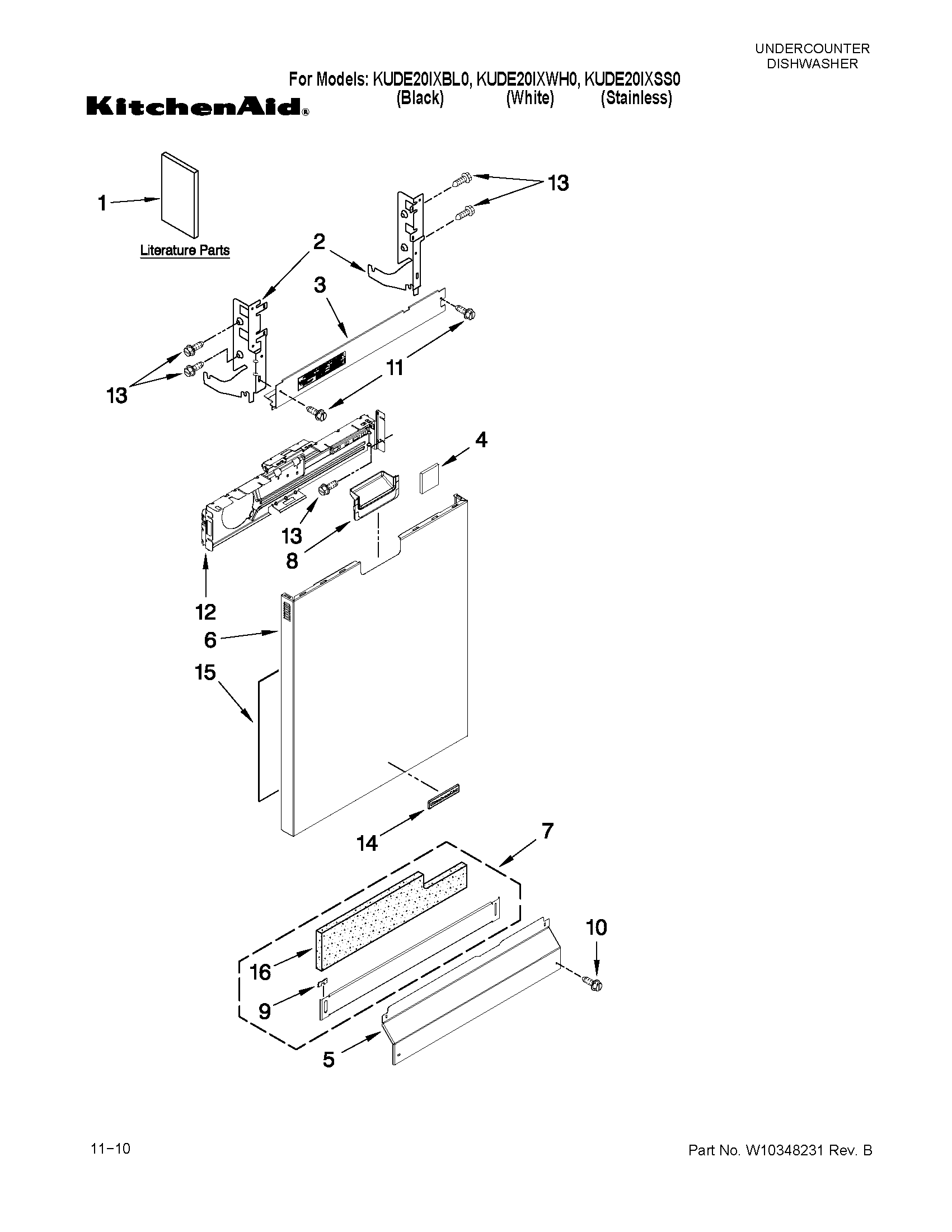 KitchenAid KUDE20IXBL0 door and panel parts diagram