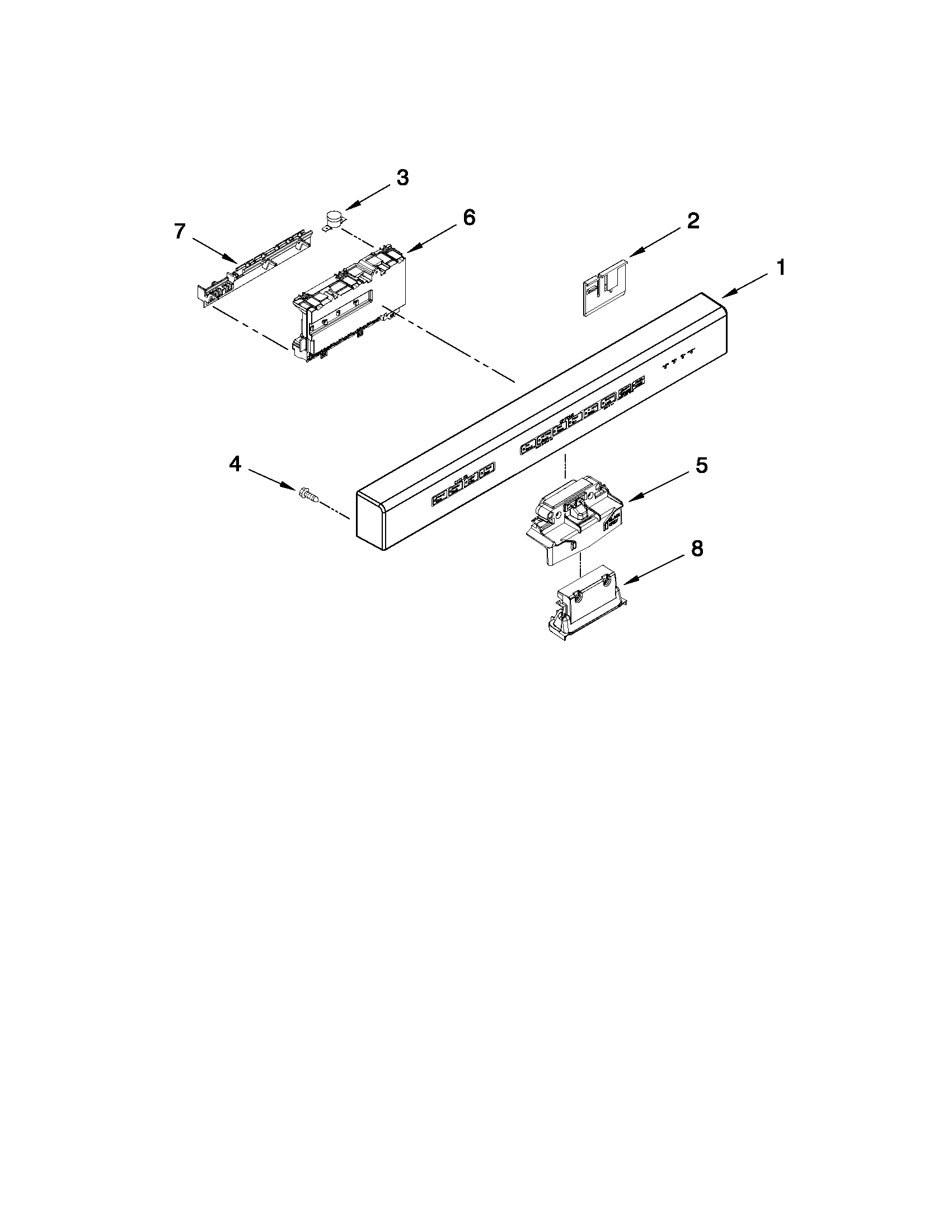 KitchenAid KUDE20IXBL0 control panel and latch parts diagram