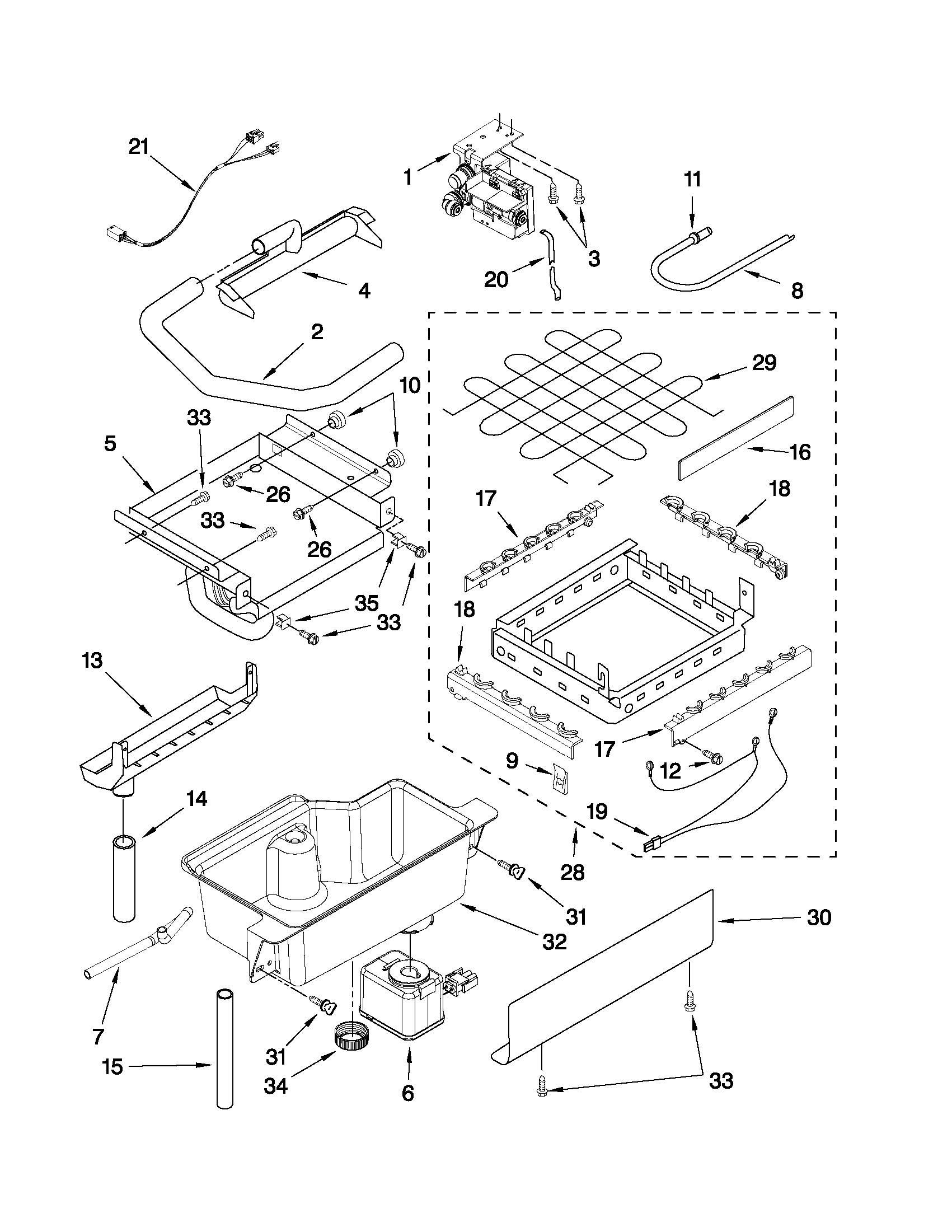 KitchenAid KUIC15NLXS0 evaporator, ice cutter grid and water parts diagram