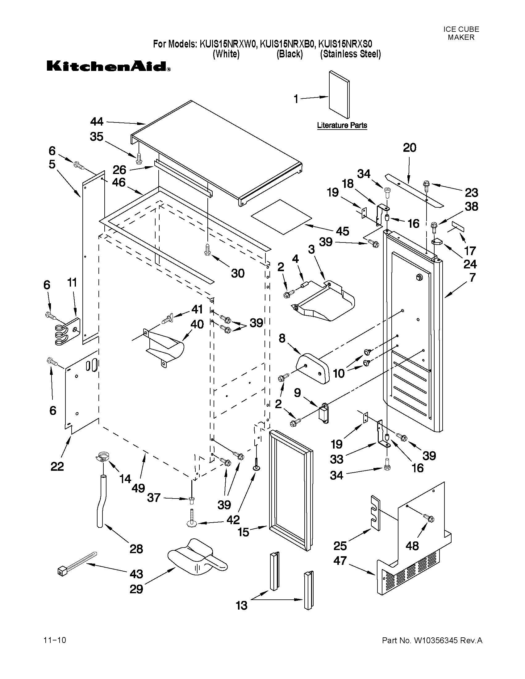KitchenAid KUIS15NRXW0 cabinet liner and door parts diagram