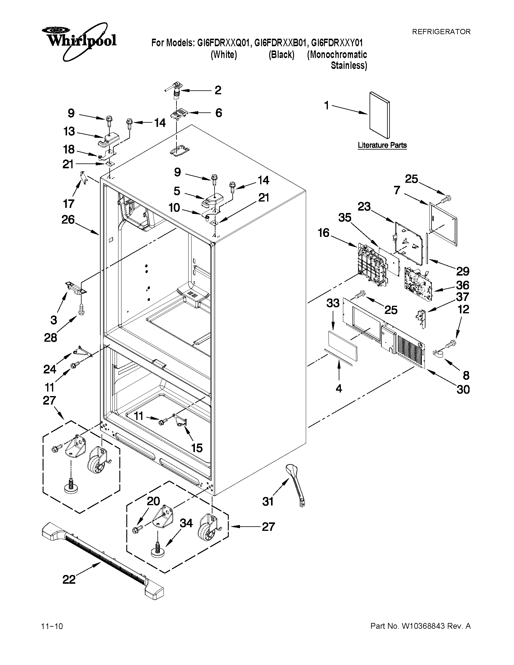 Whirlpool GI6FDRXXQ01 cabinet parts diagram