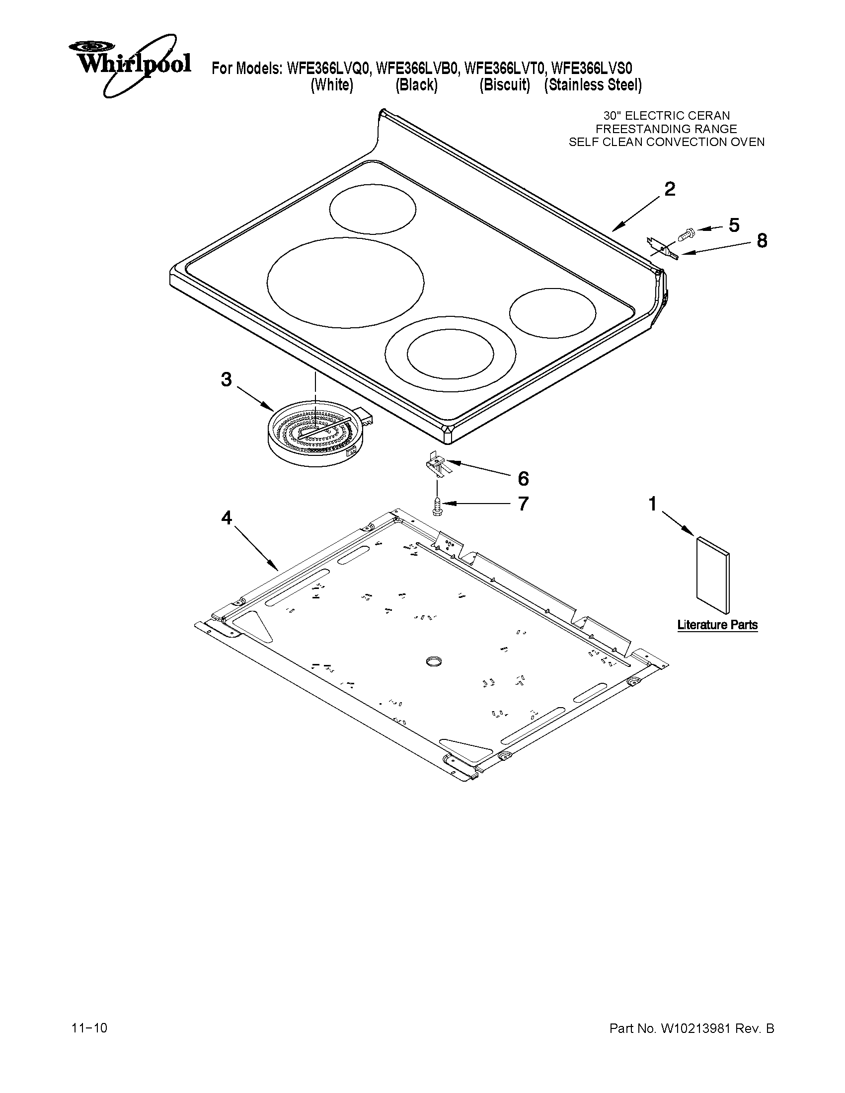 Whirlpool WFE366LVB0 cooktop parts diagram