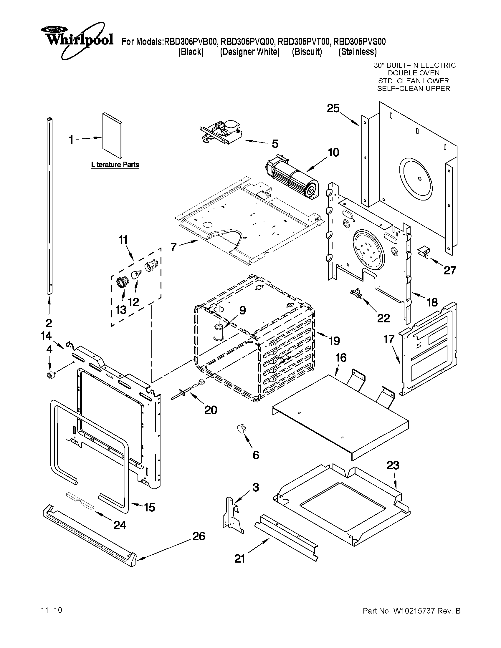 Whirlpool RBD305PVB00 lower oven parts diagram