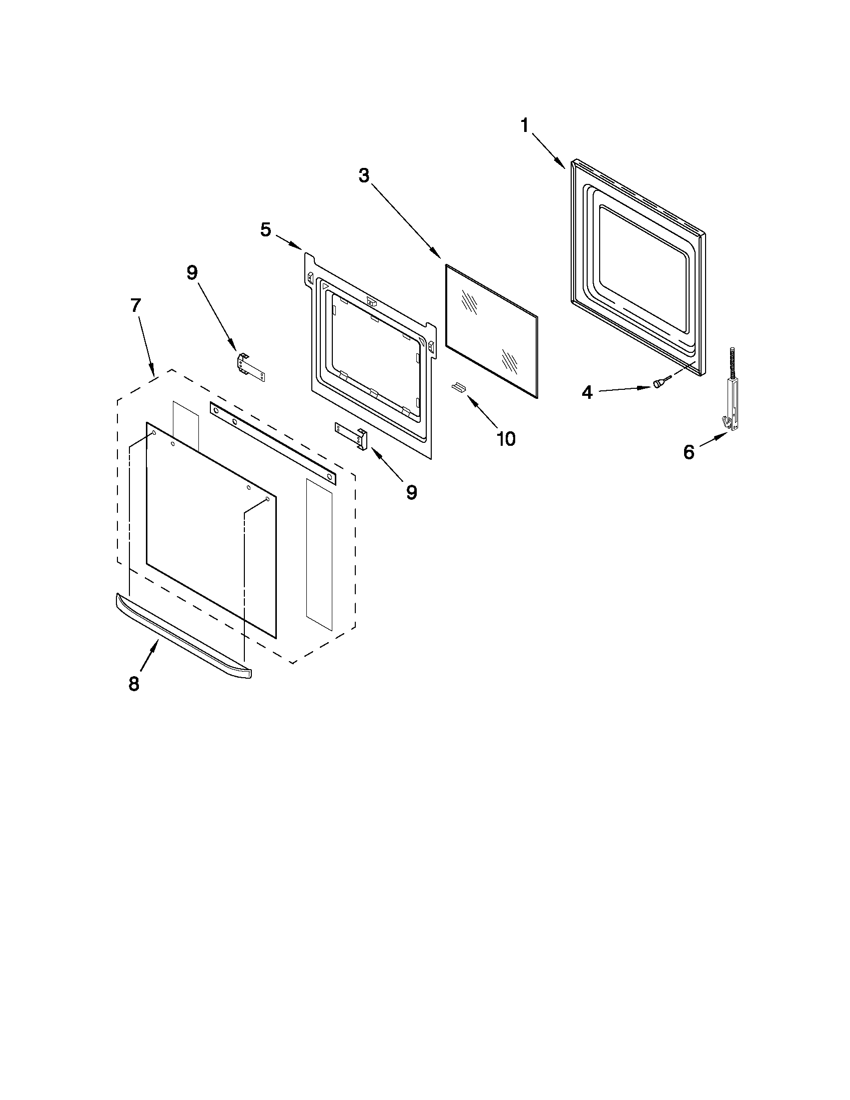 Whirlpool RBD305PVB00 lower oven door parts diagram