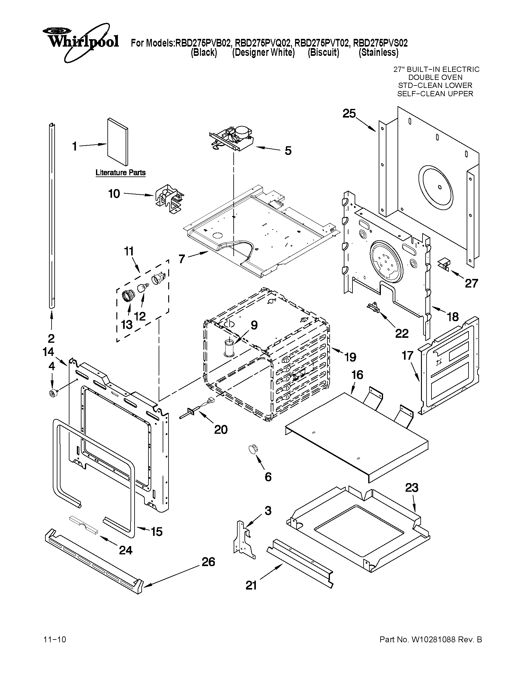 Whirlpool RBD275PVB02 lower oven parts diagram