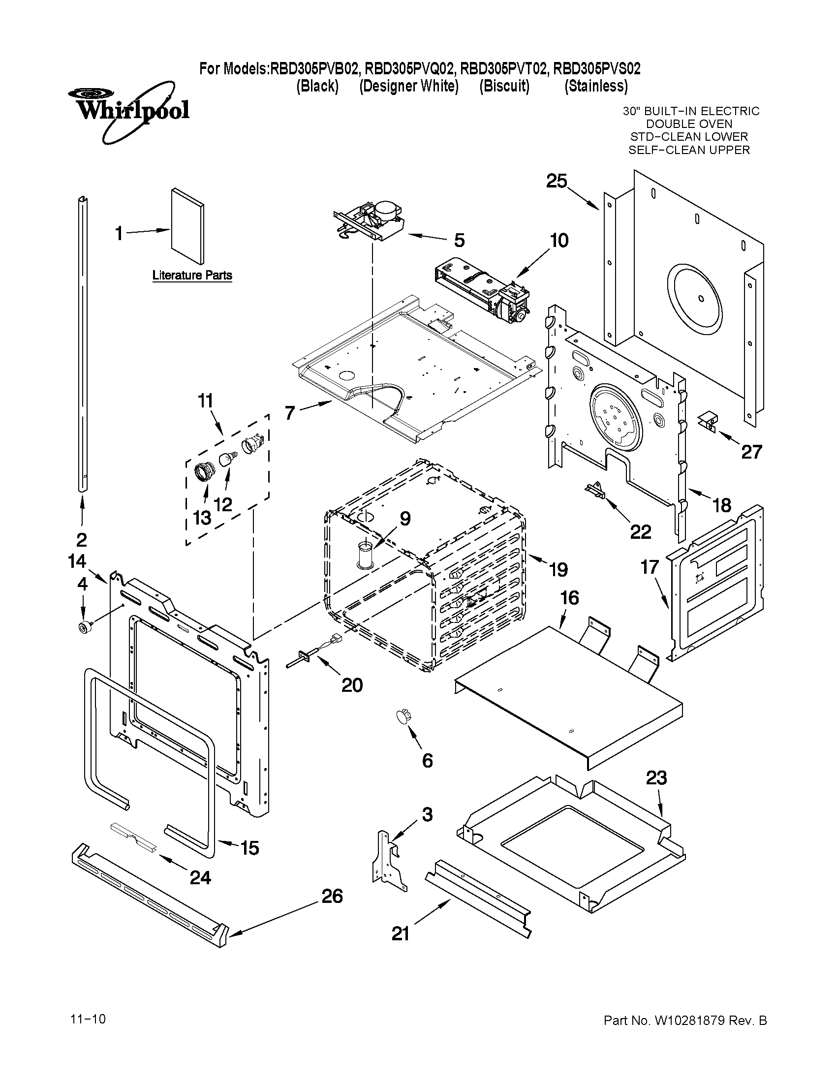 Whirlpool RBD305PVQ02 lower oven parts diagram