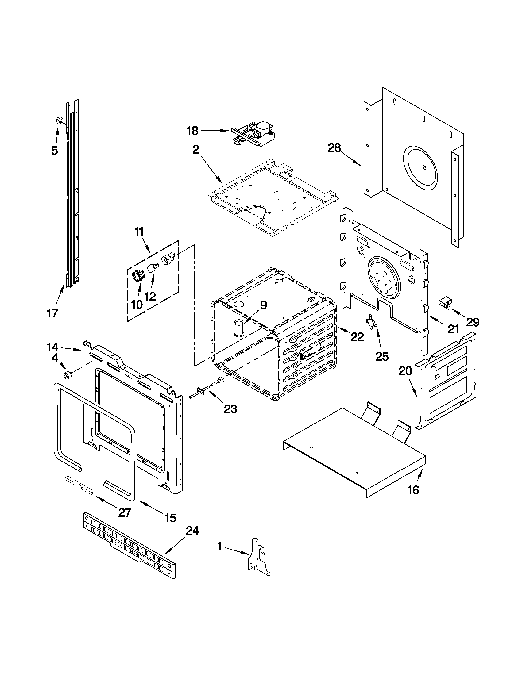 Whirlpool RBD305PVQ02 upper oven parts diagram