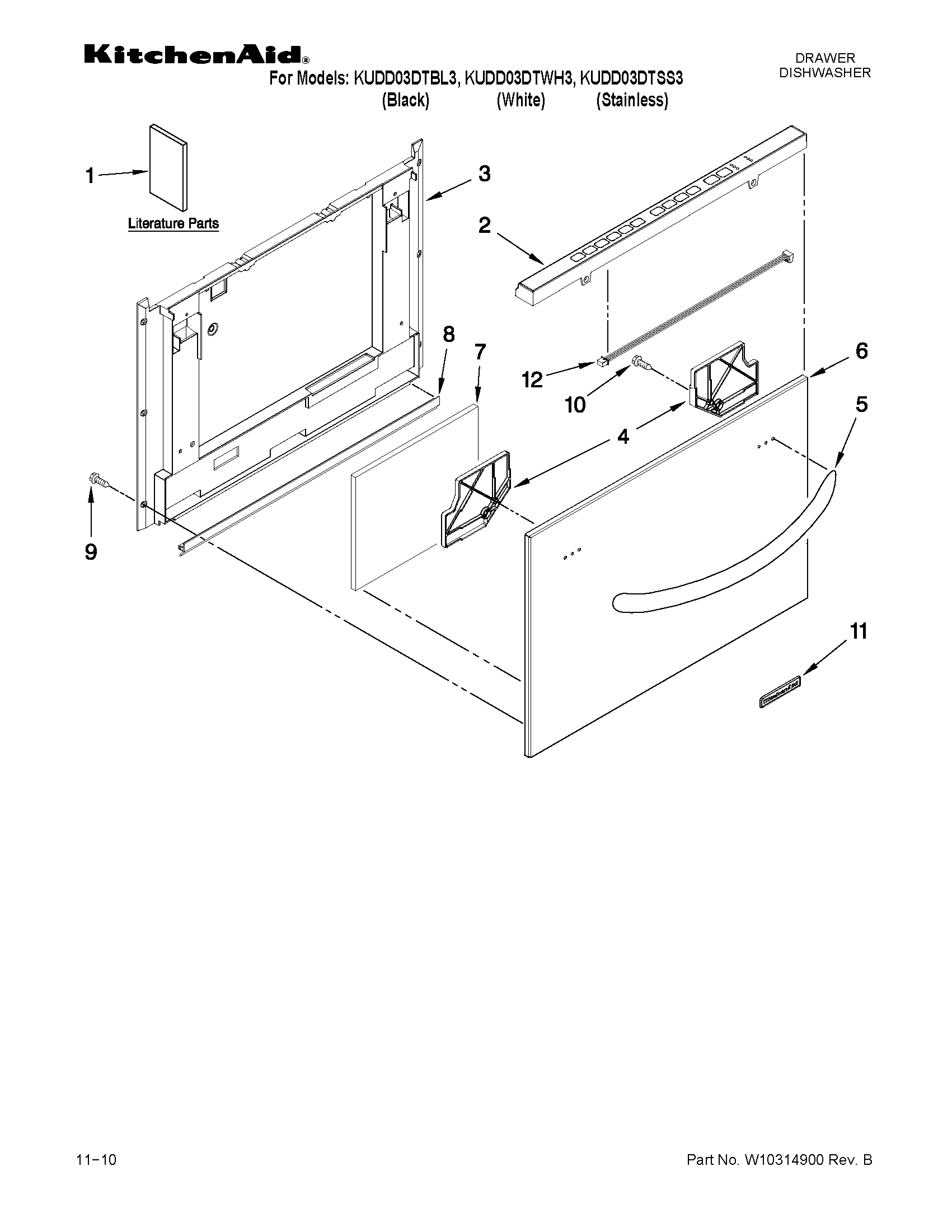 KitchenAid KUDD03DTBL3 front panel parts diagram