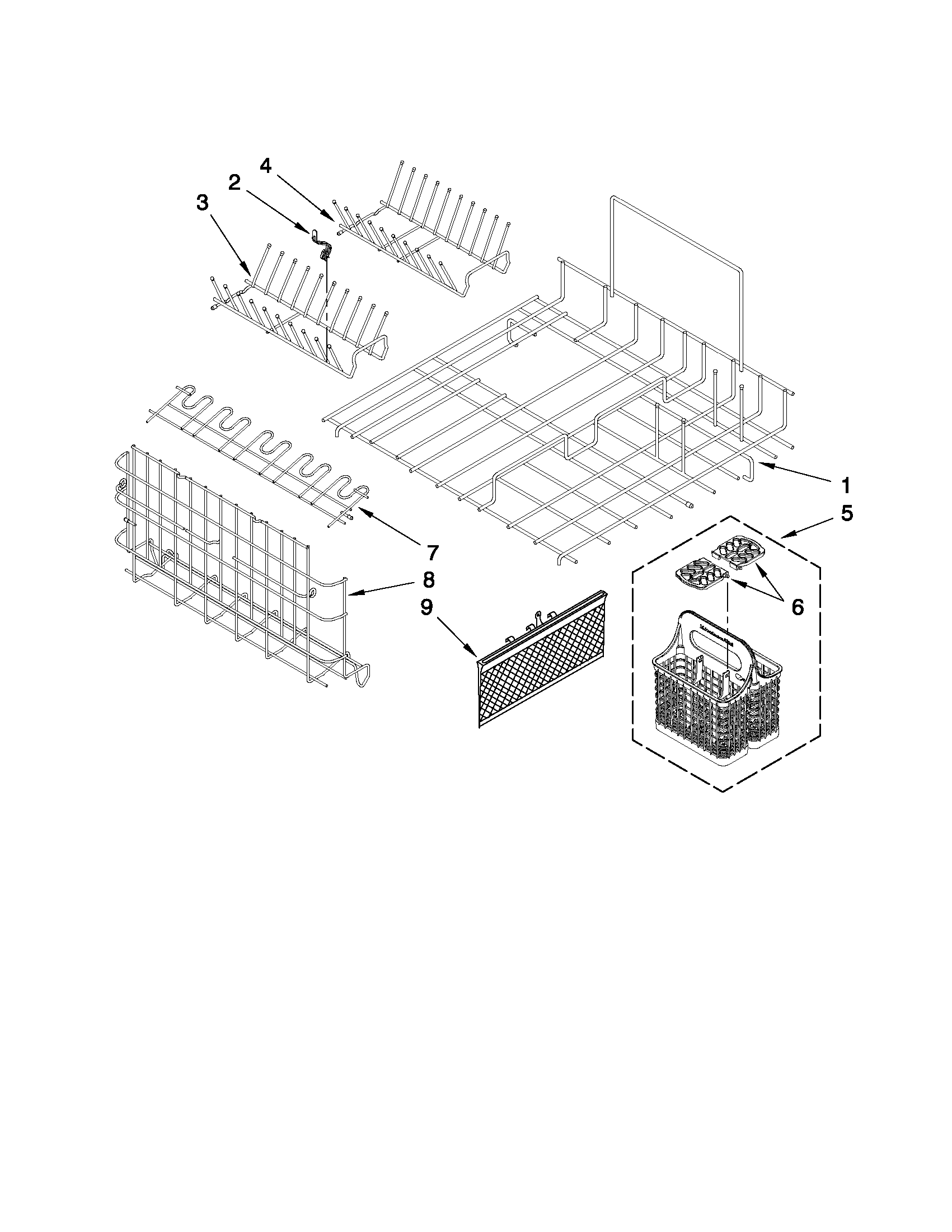 KitchenAid KUDD03DTBL3 upper and lower dishrack parts diagram