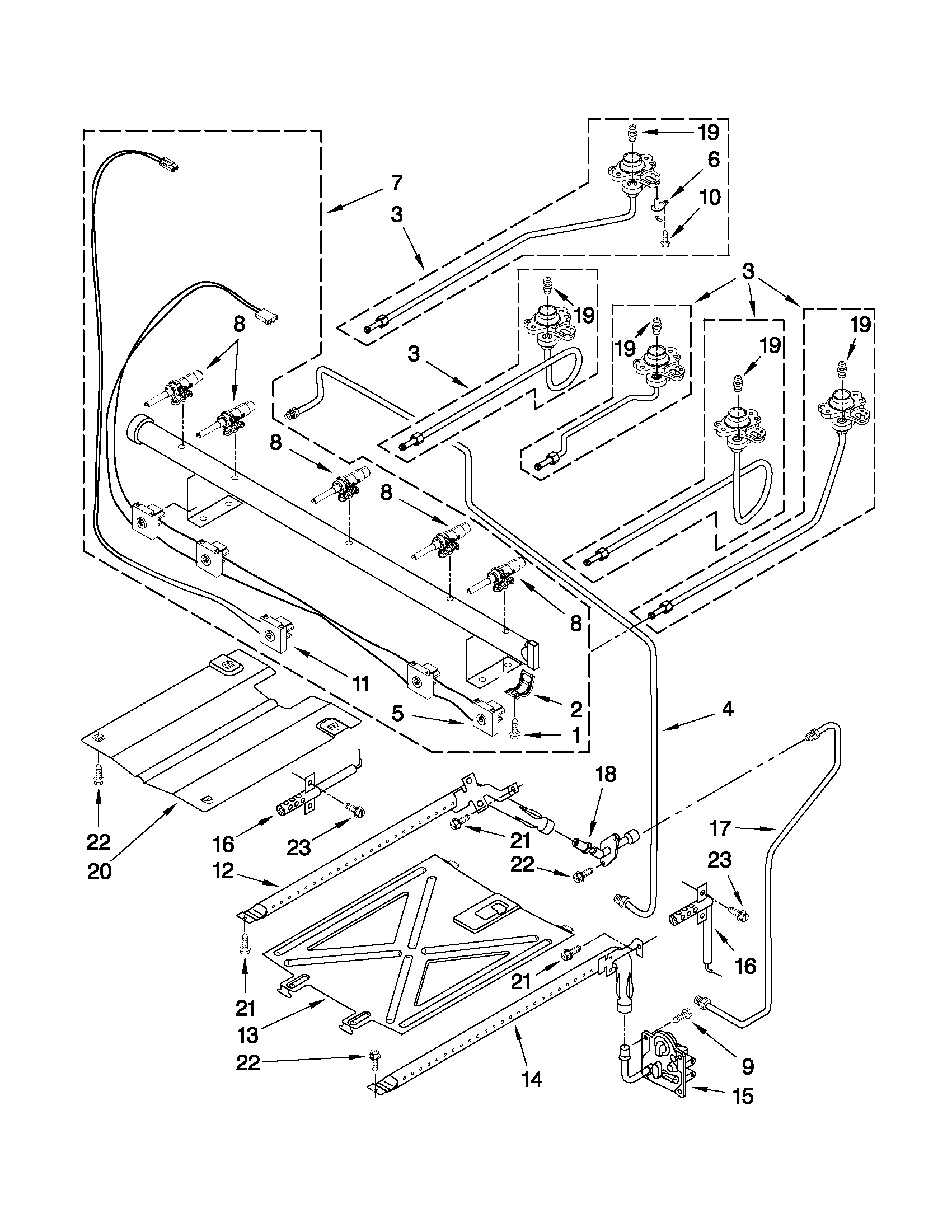 Whirlpool GFG464LVB2 manifold parts diagram