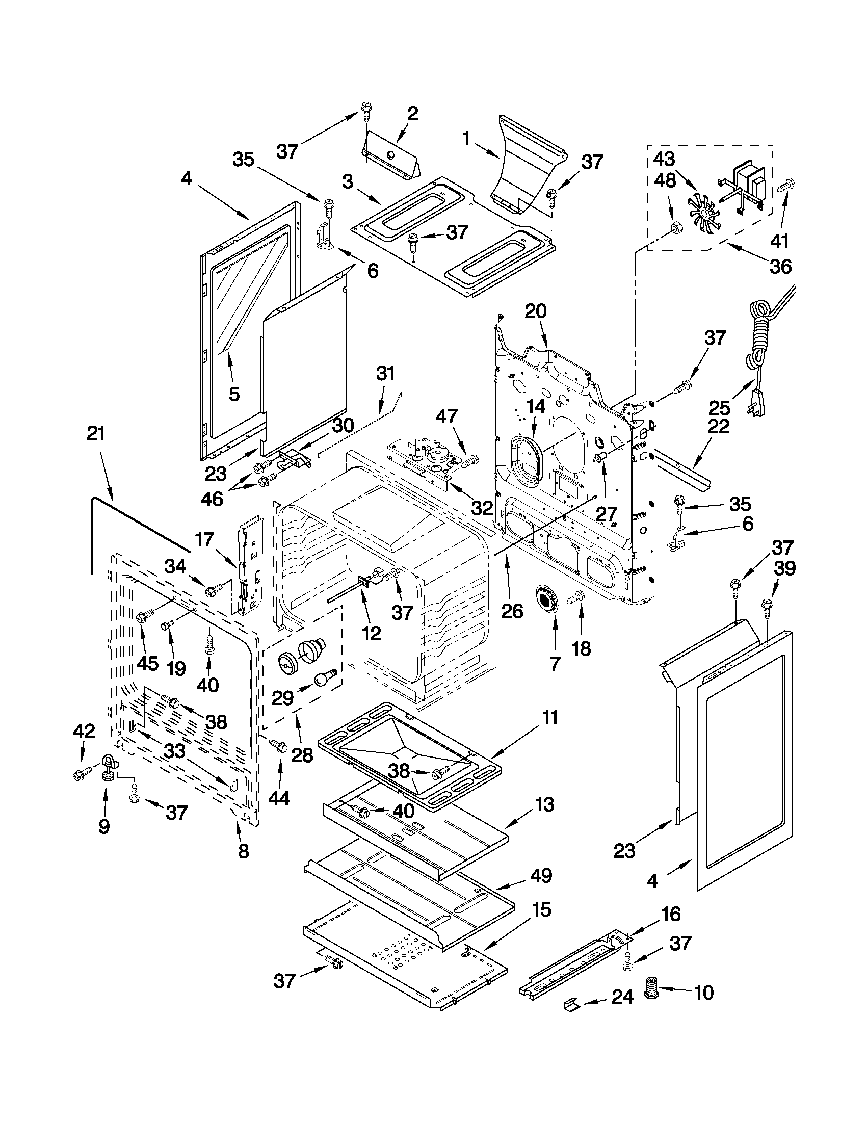 Whirlpool GFG464LVB2 chassis parts diagram