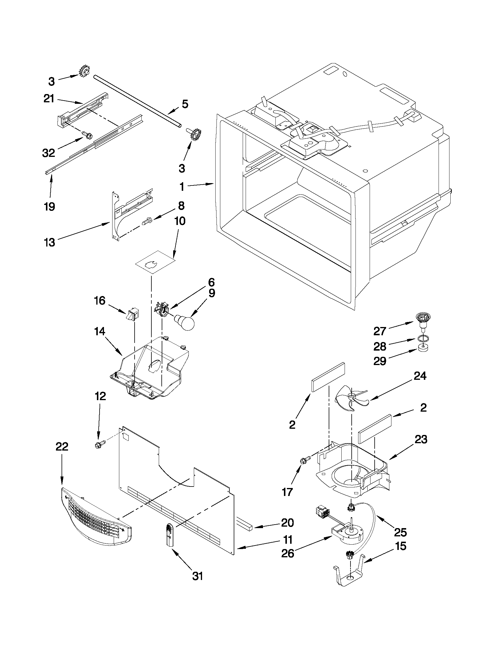 KitchenAid KFIL27CXMS2 freezer liner parts diagram