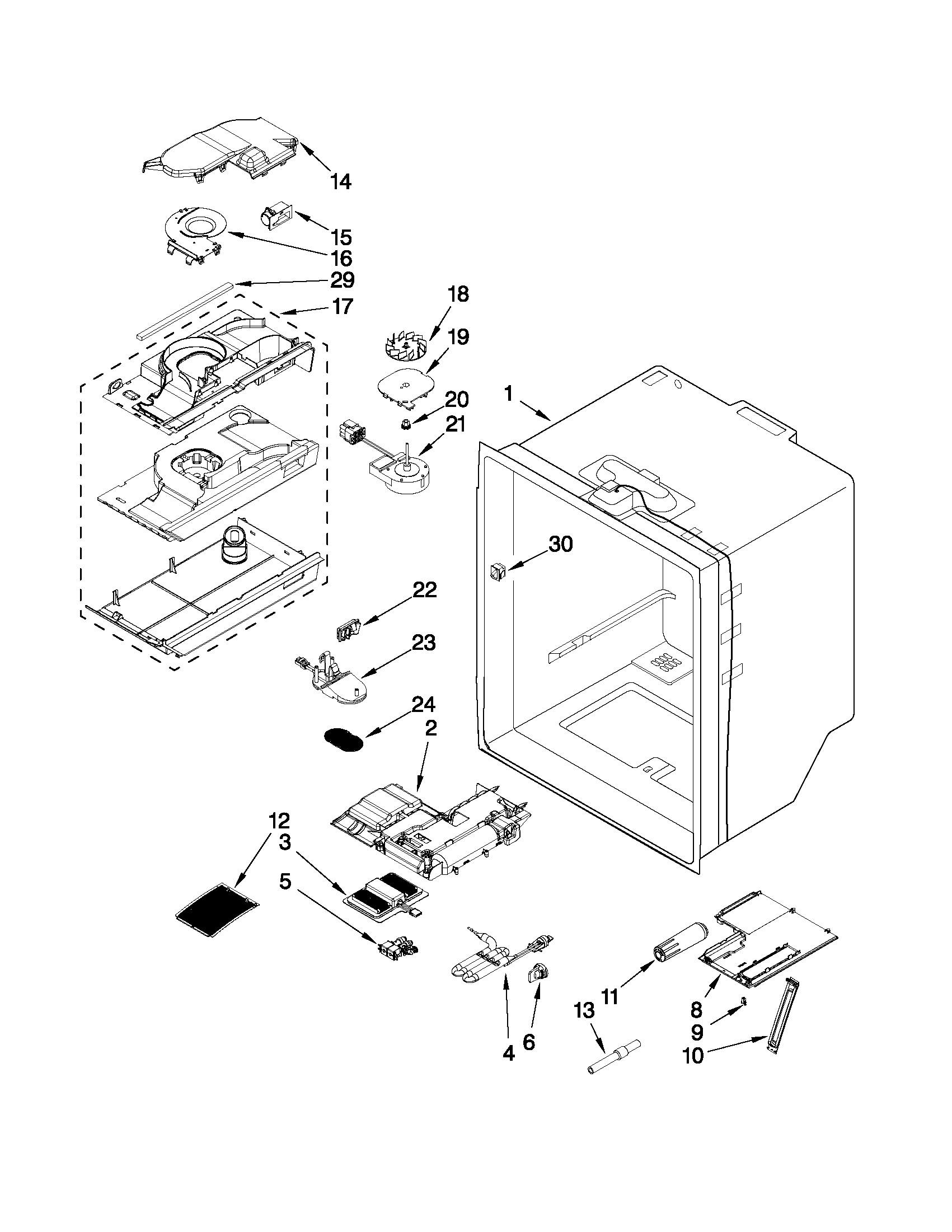 KitchenAid KFIL27CXMS2 refrigerator liner parts diagram