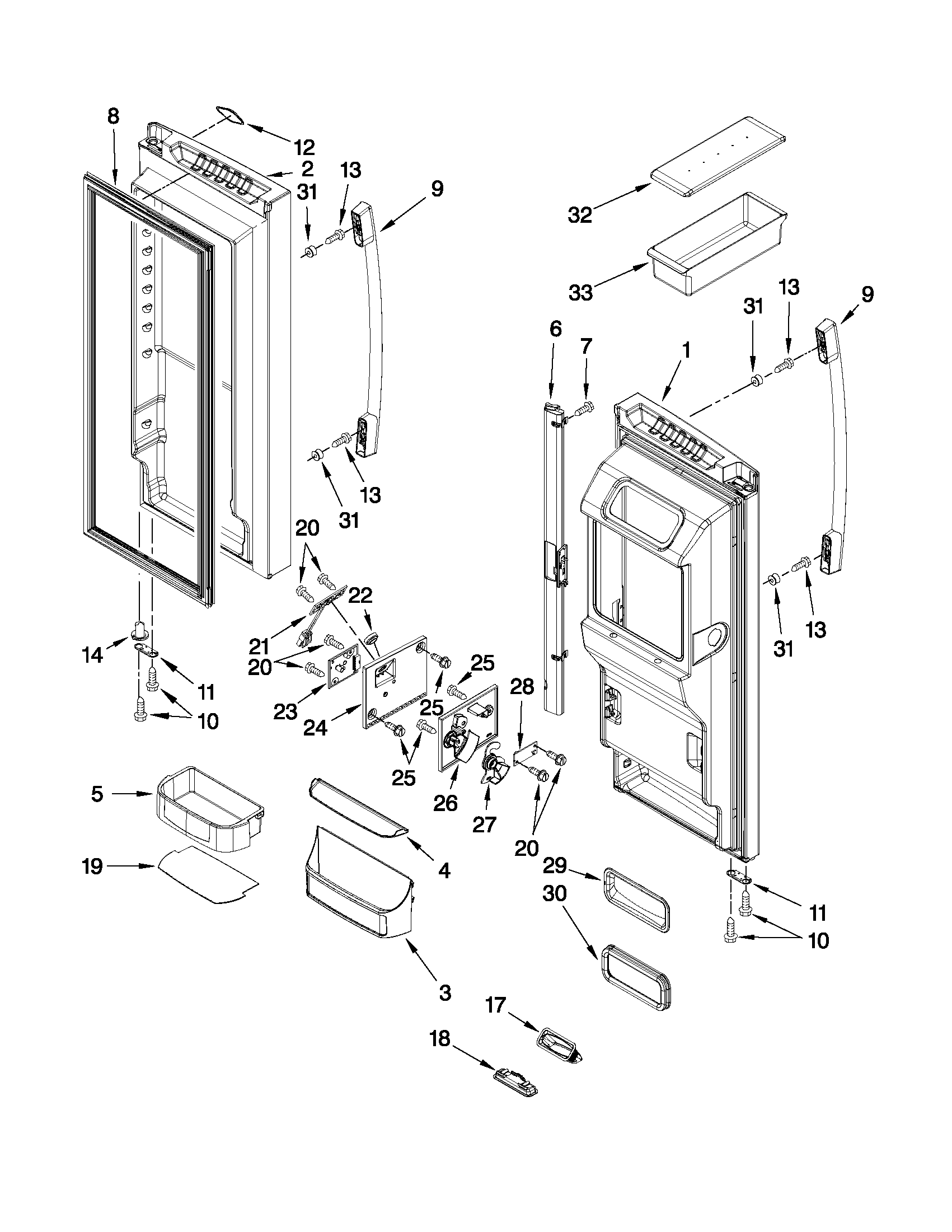 KitchenAid KFIL27CXMS2 refrigerator door parts diagram