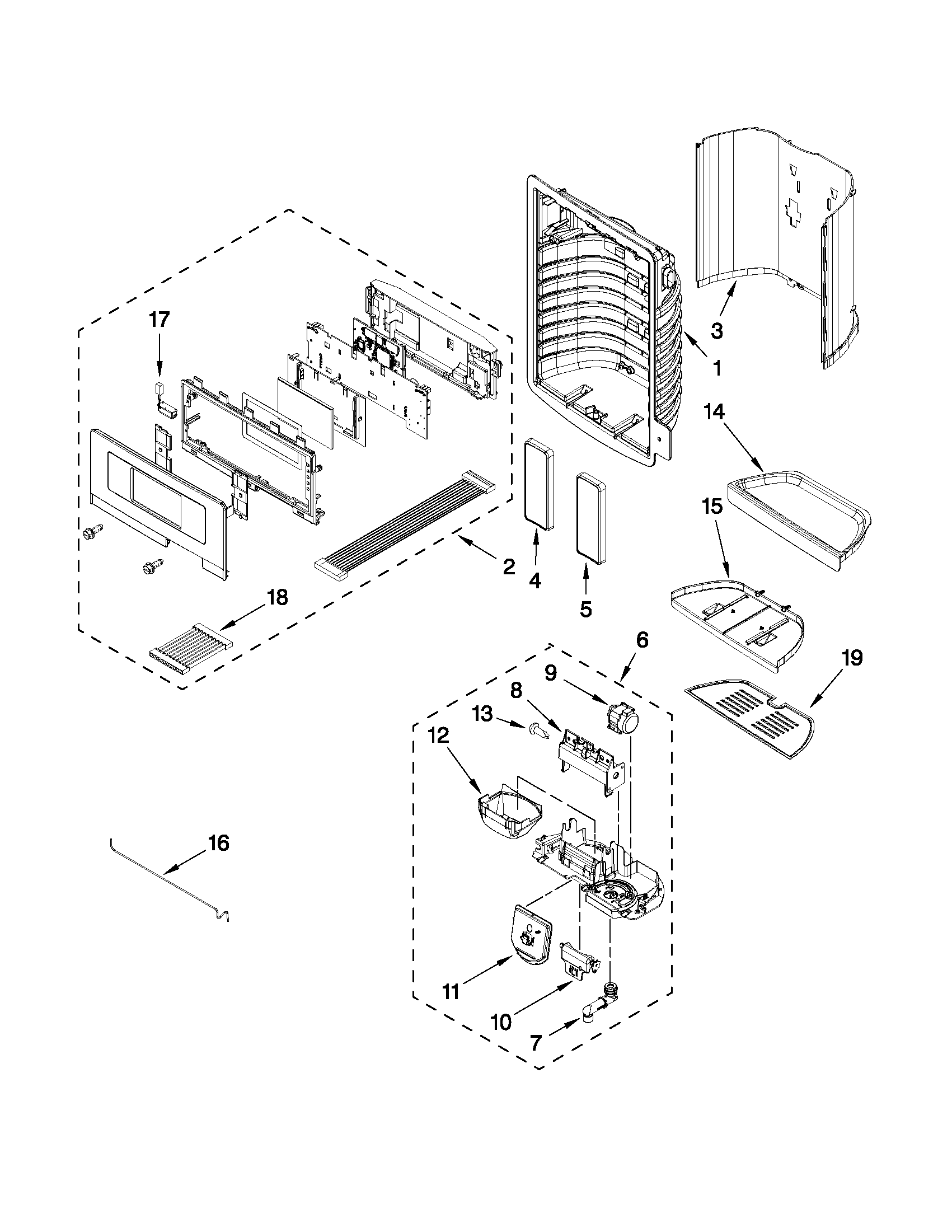 KitchenAid KFIL27CXMS2 dispenser front parts diagram