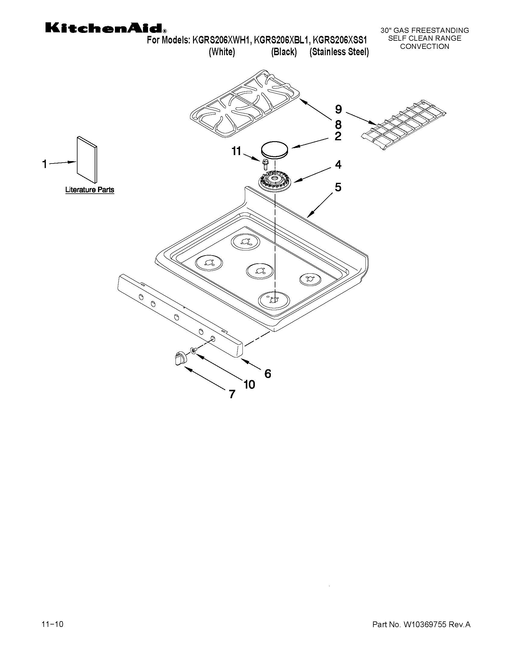 KitchenAid KGRS206XSS1 cooktop parts diagram