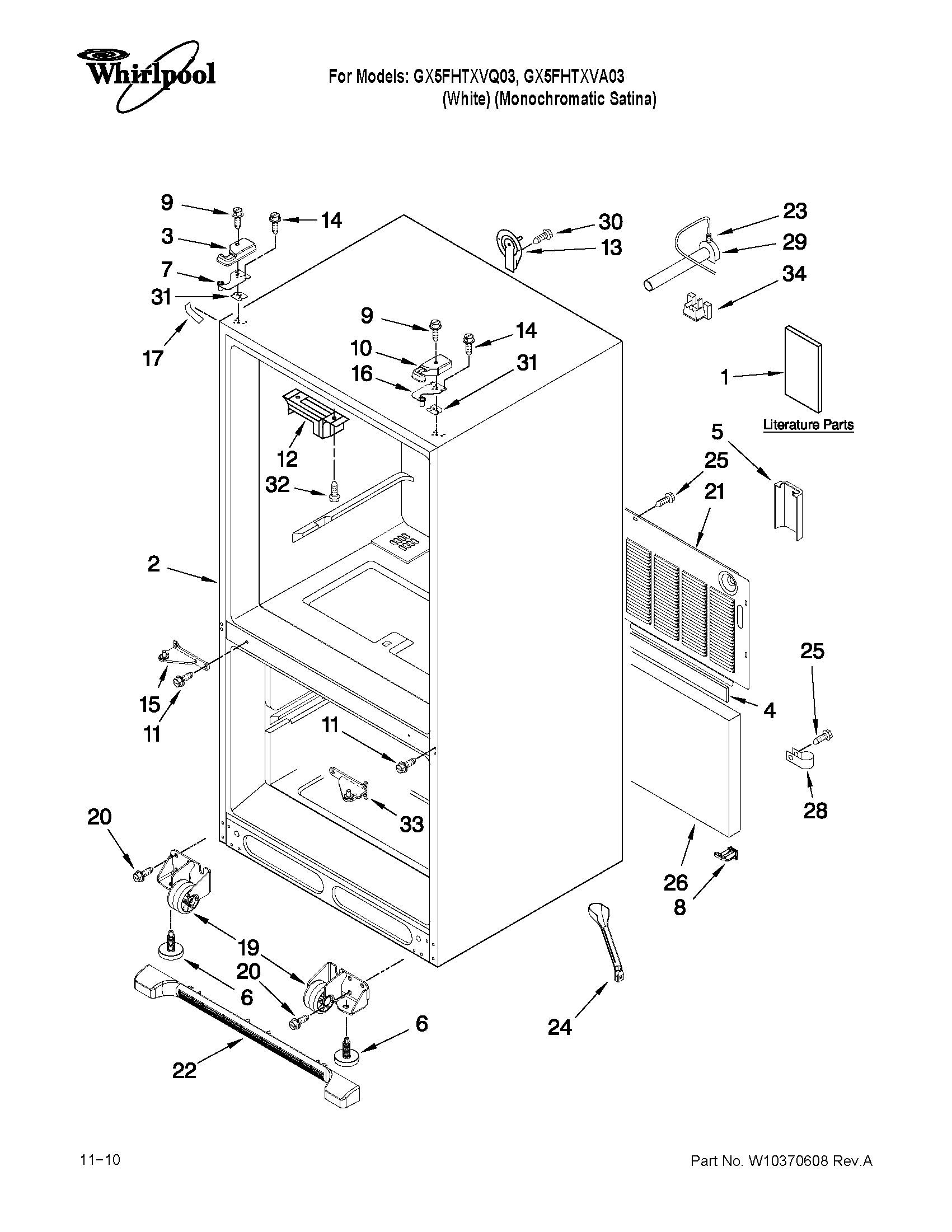 Whirlpool GX5FHTXVQ03 cabinet parts diagram