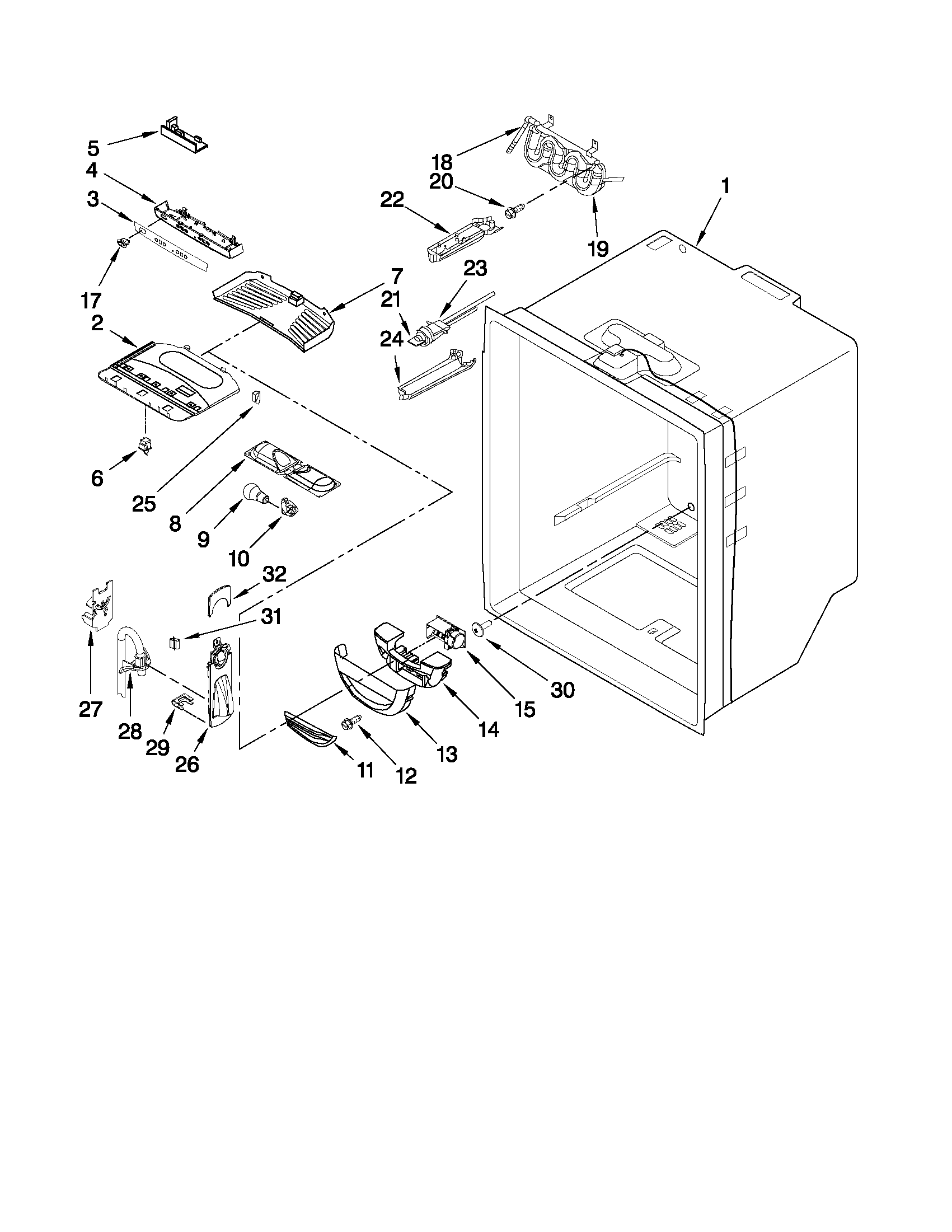 Whirlpool GX5FHTXVQ03 refrigerator liner parts diagram