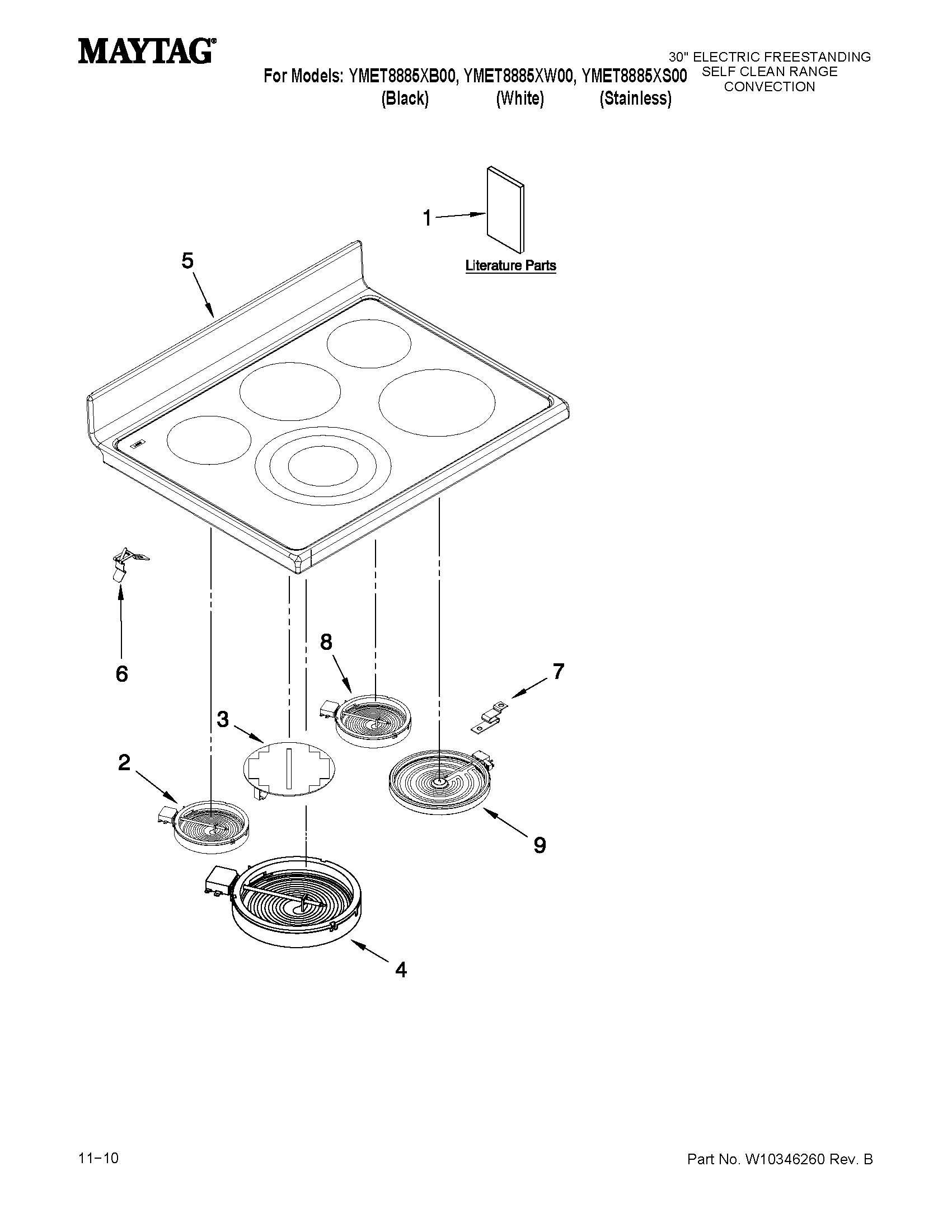 Maytag YMET8885XS00 cooktop parts diagram