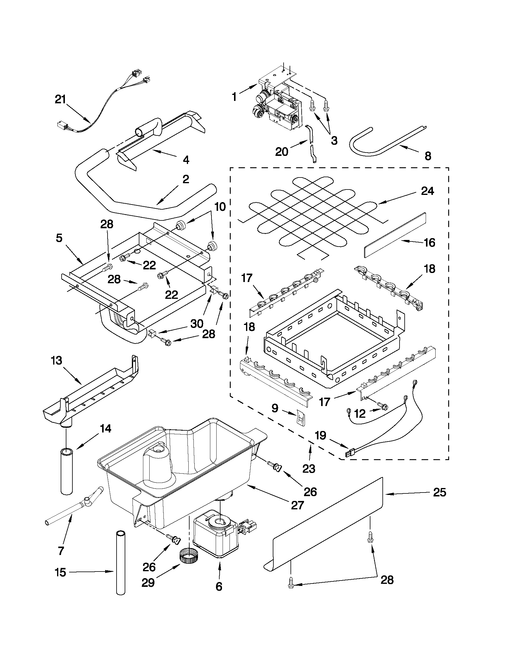 Jenn-Air JIM158XXCX0 evaporator, ice cutter grid and water parts diagram