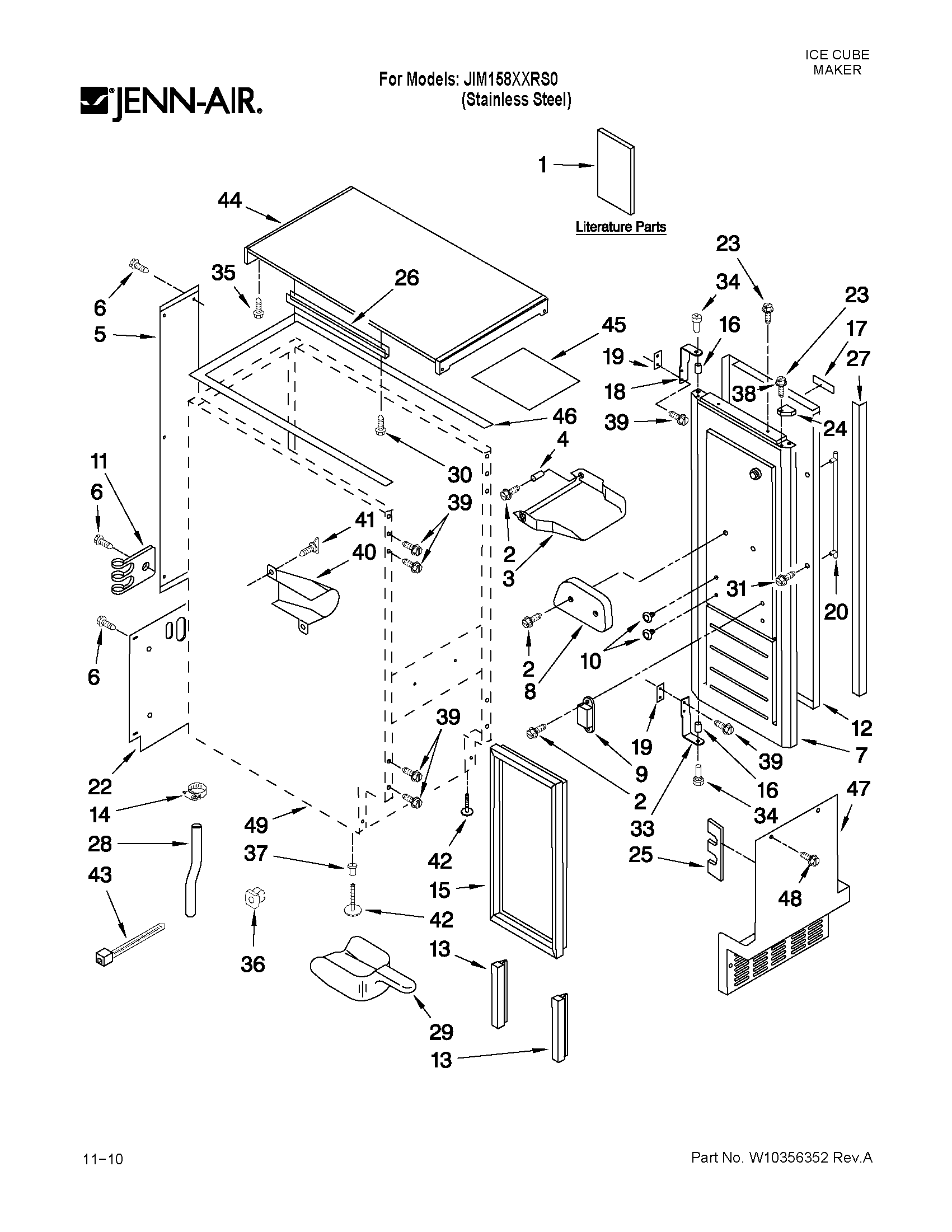 Jenn-Air JIM158XXRS0 cabinet liner and door parts diagram