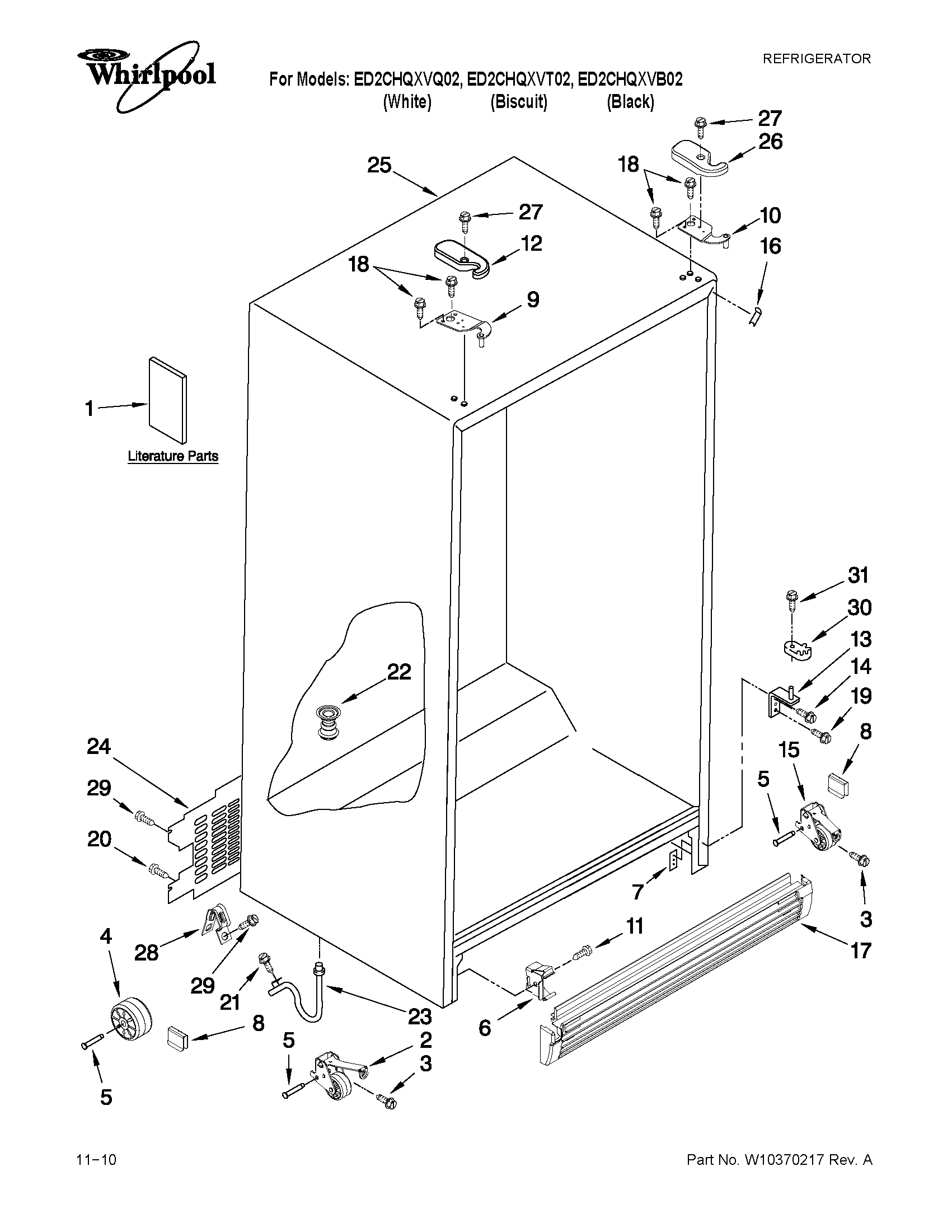Whirlpool ED2CHQXVQ02 cabinet parts diagram