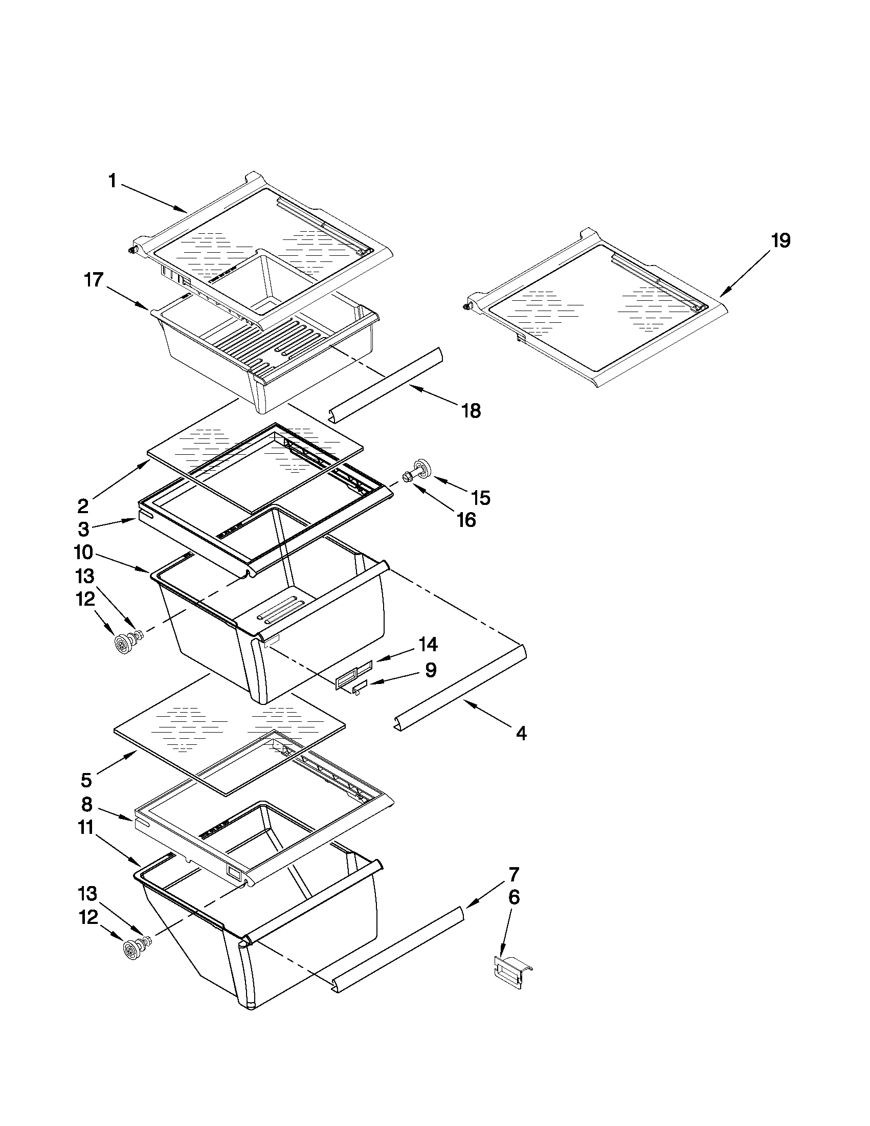 Whirlpool ED2CHQXVQ02 refrigerator shelf parts diagram