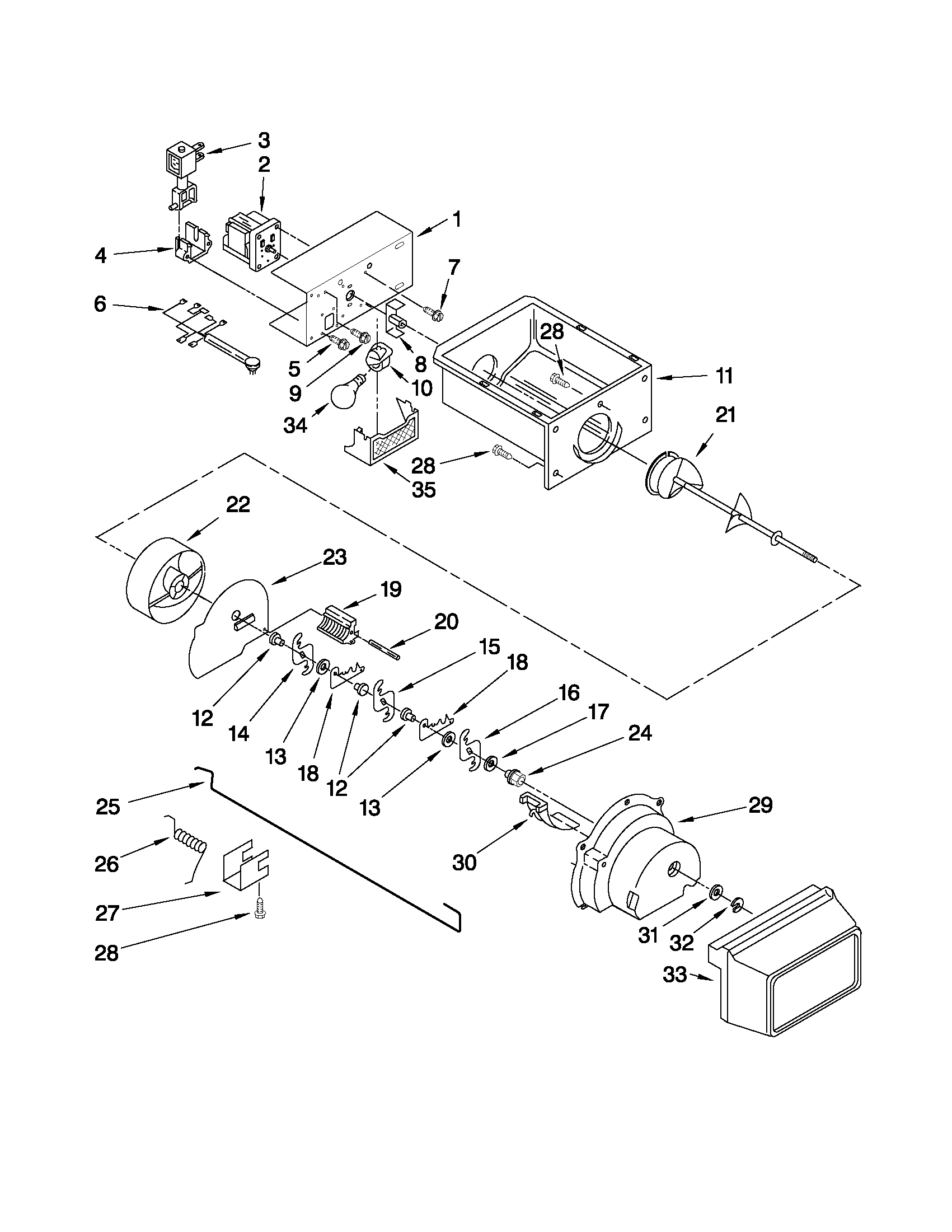 Whirlpool ED2CHQXVQ02 motor and ice container parts diagram