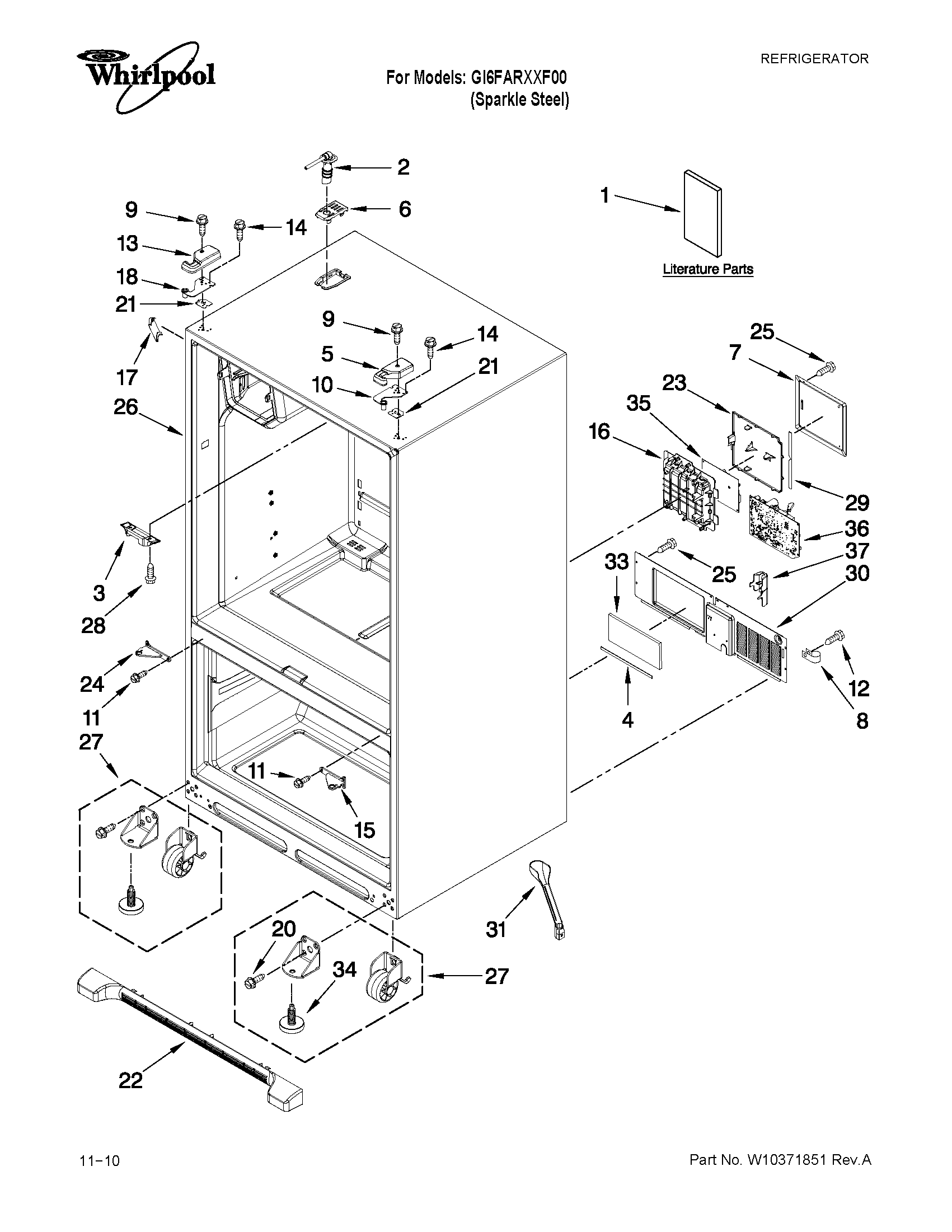 Whirlpool GI6FARXXF00 cabinet parts diagram