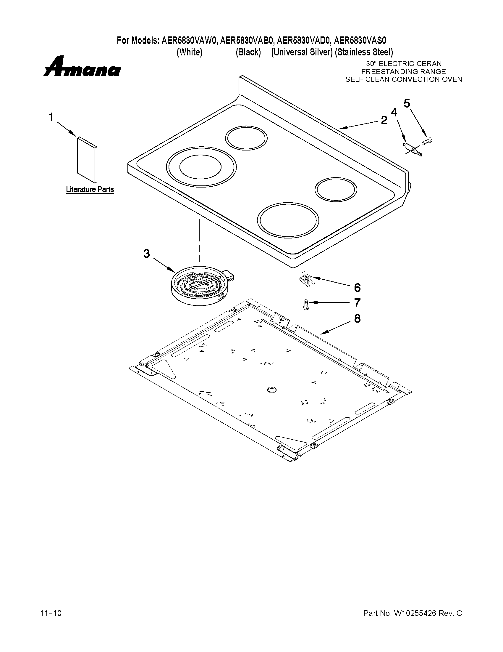 Amana AER5830VAS0 cooktop parts diagram