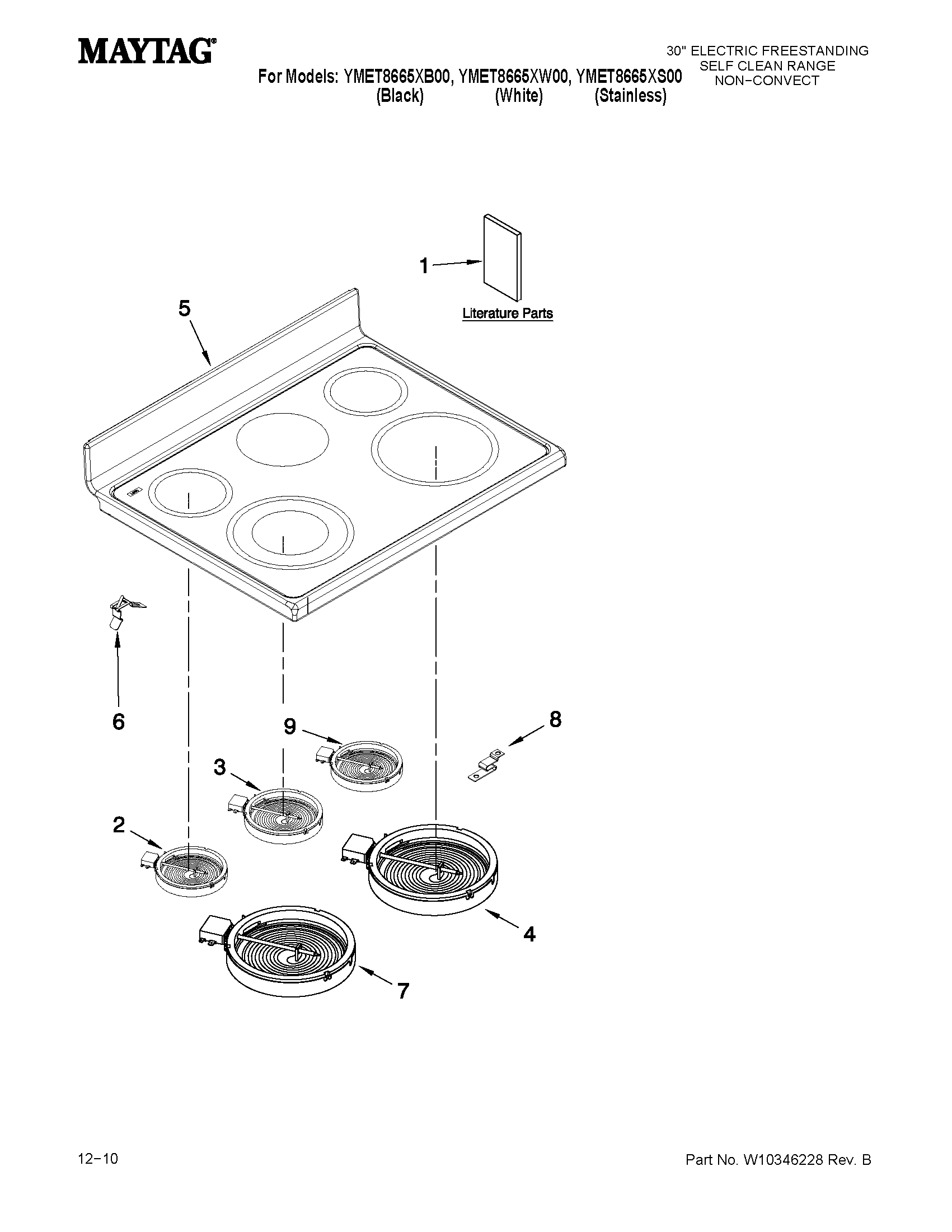 Maytag YMET8665XS00 cooktop parts diagram