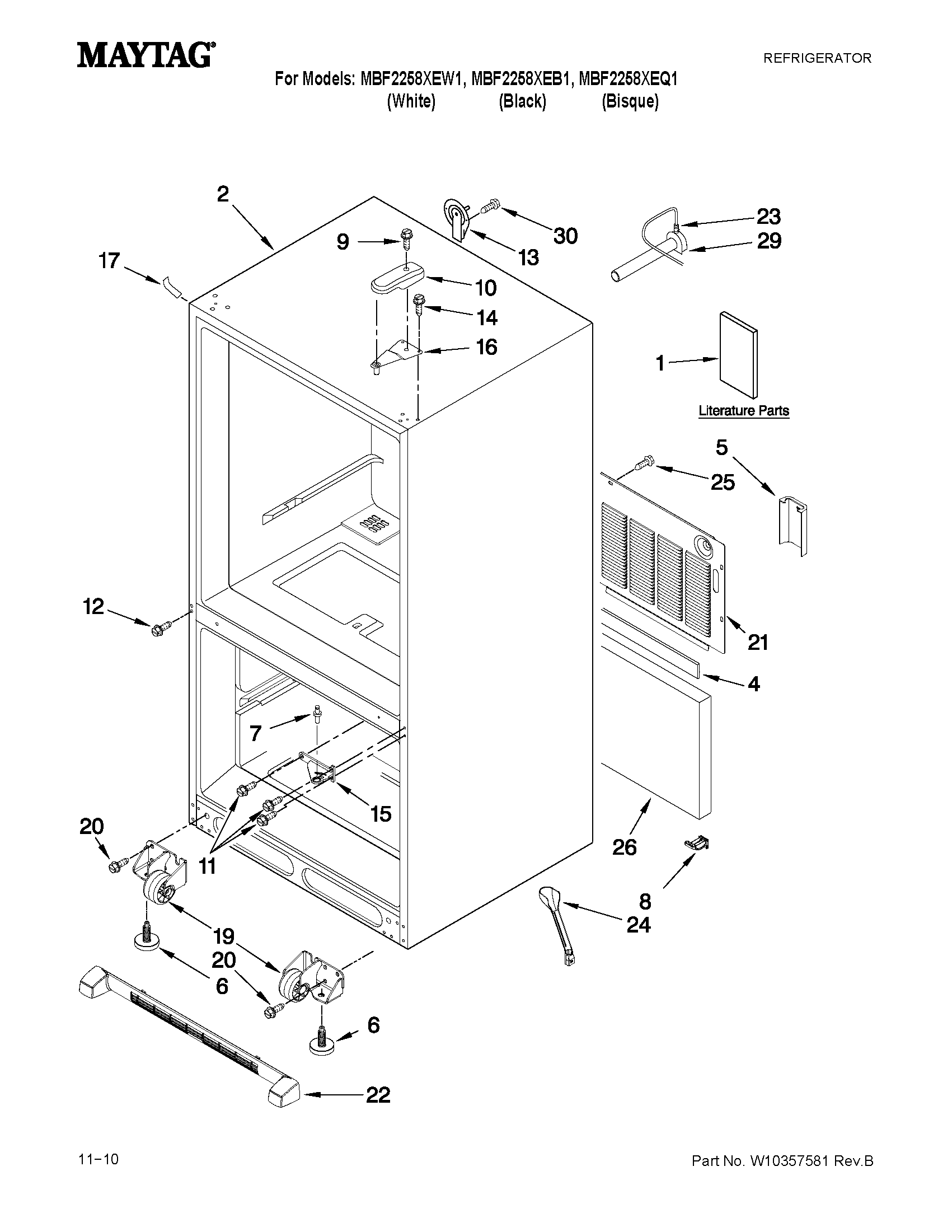 Maytag MBF2258XEB1 cabinet parts diagram