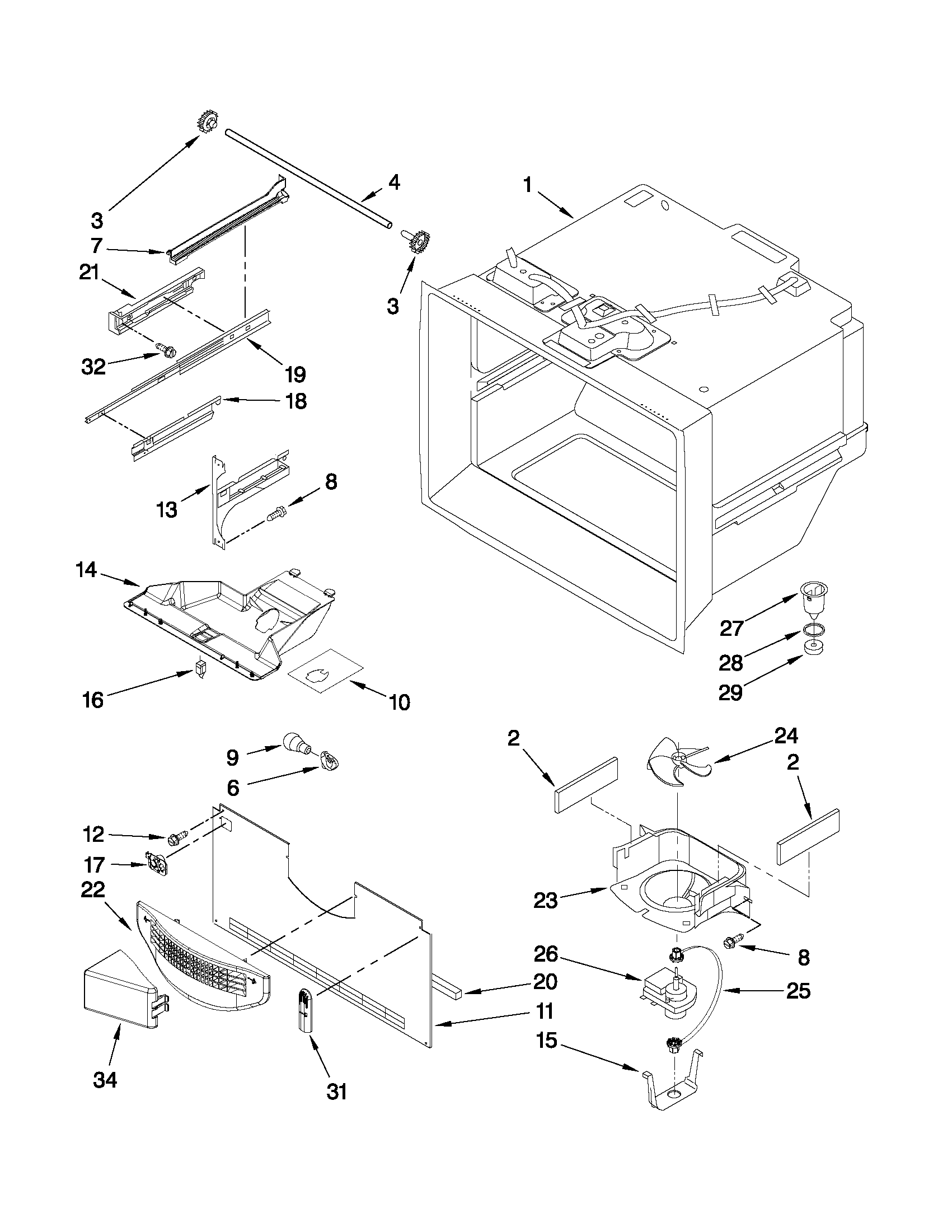 Maytag MBF2258XEB1 freezer liner parts diagram
