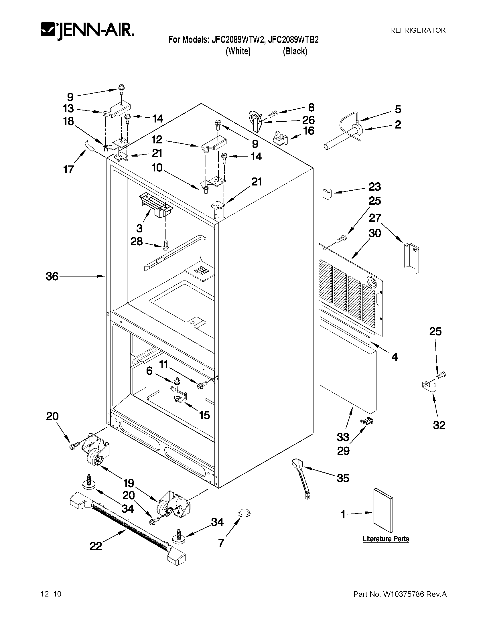 Jenn-Air JFC2089WTW2 cabinet parts diagram